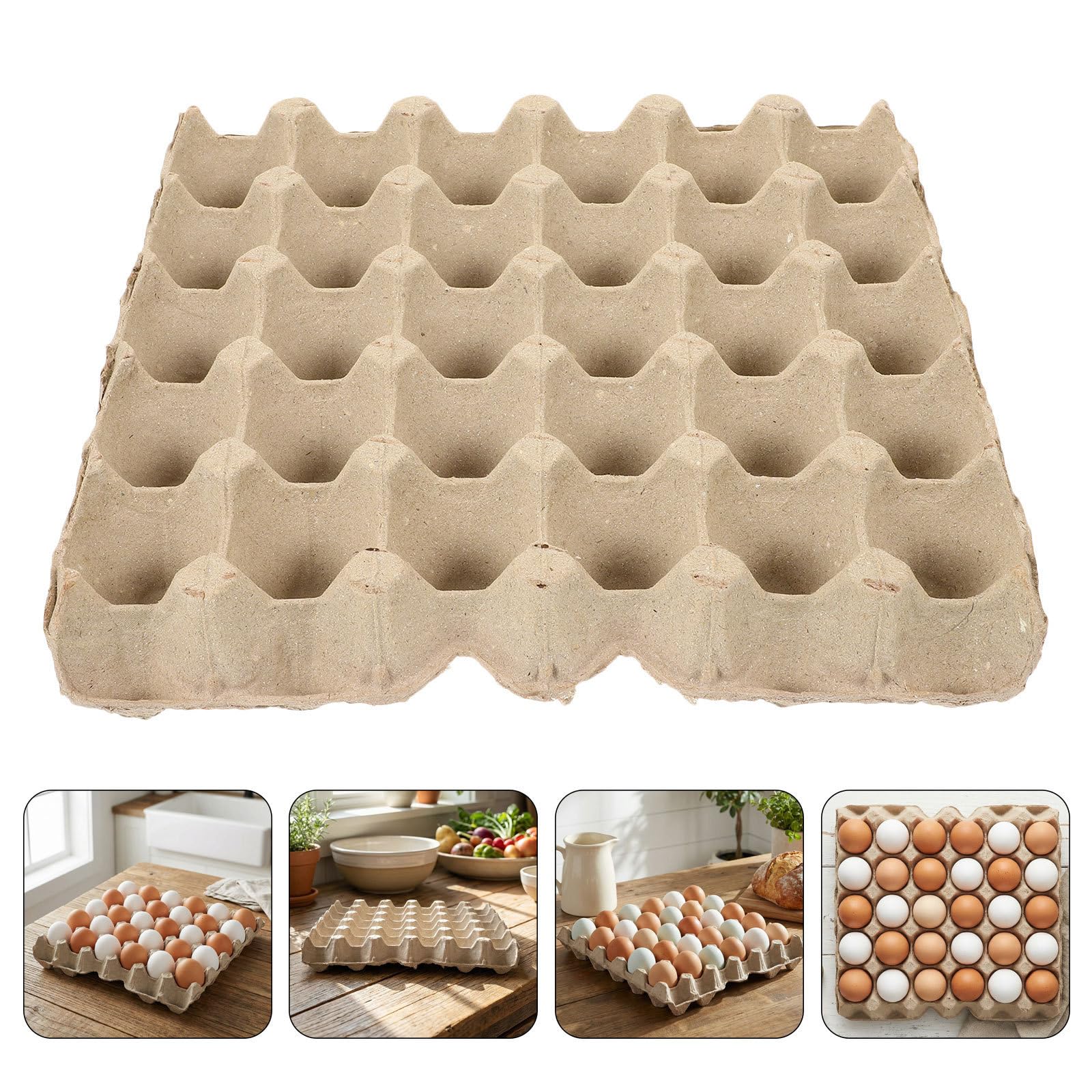 Contenitori per Uova in Polpa di Cartone Beige Impilabili Capacità 30 Uova, 12 Pezzi, Design Stabile per Negozi di Alimentari e Portauova
