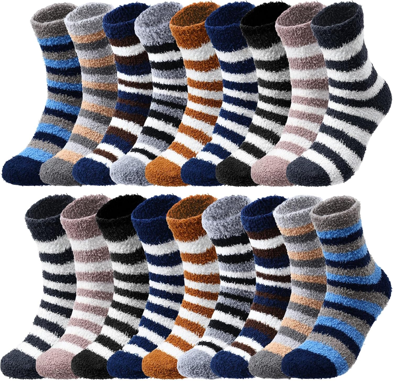 Cutecrop 18 Pairs Mens Fuzzy Socks Bulk Warm Winter Fluffy Socks for Men Microfiber Soft Coral Fleece for Home Sleeping