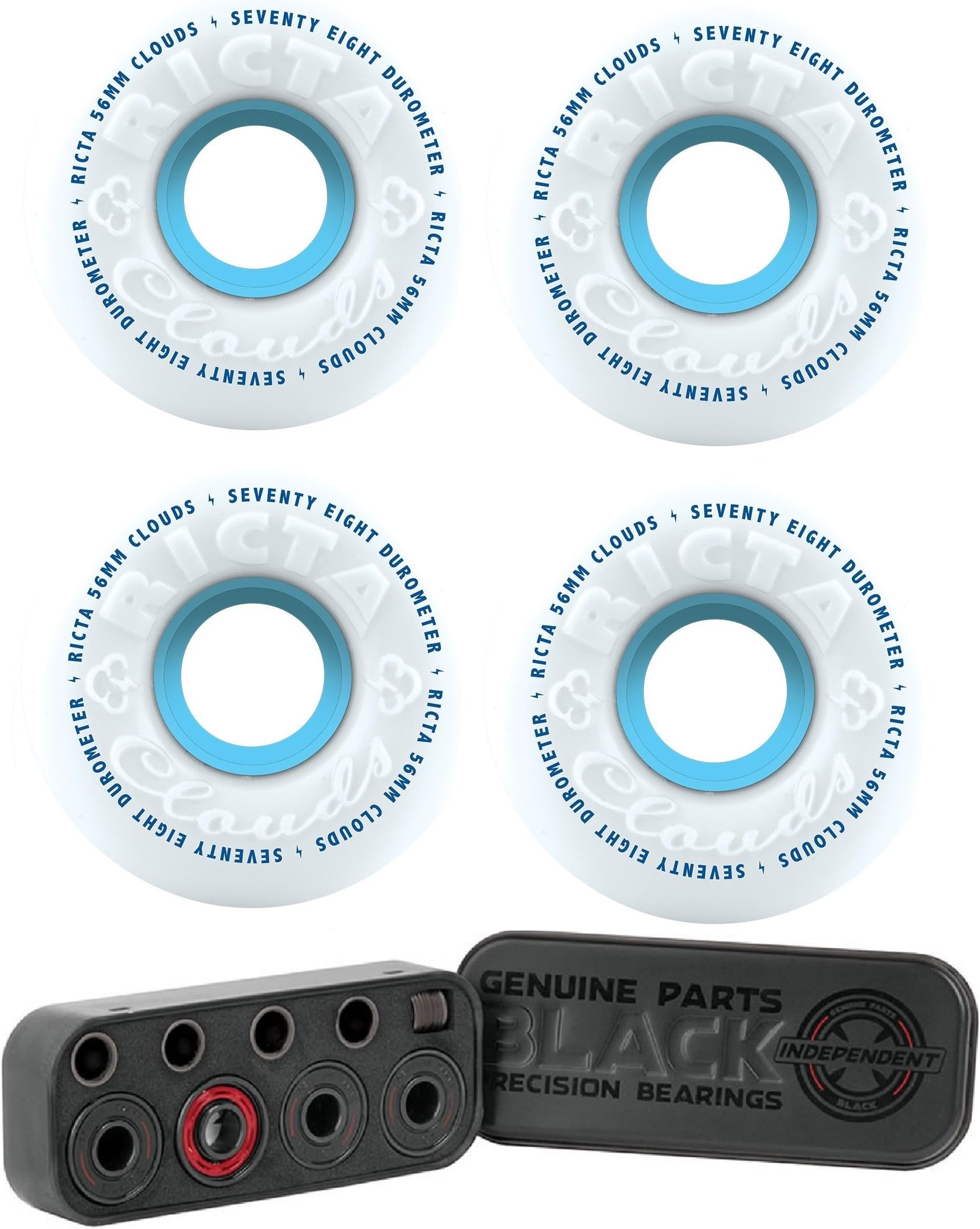 RICTA SKATEBOARD WHEELS 56mm Clouds 78a (4 Pack) Independent Bearing Combo