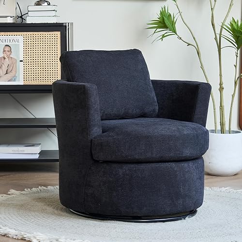 Miniatura 7 de Silla giratoria decorativa, silla giratoria de barril de 360, cómodo sillón con respaldo para sala de estar, dormitorio, oficina, lectura, sofá