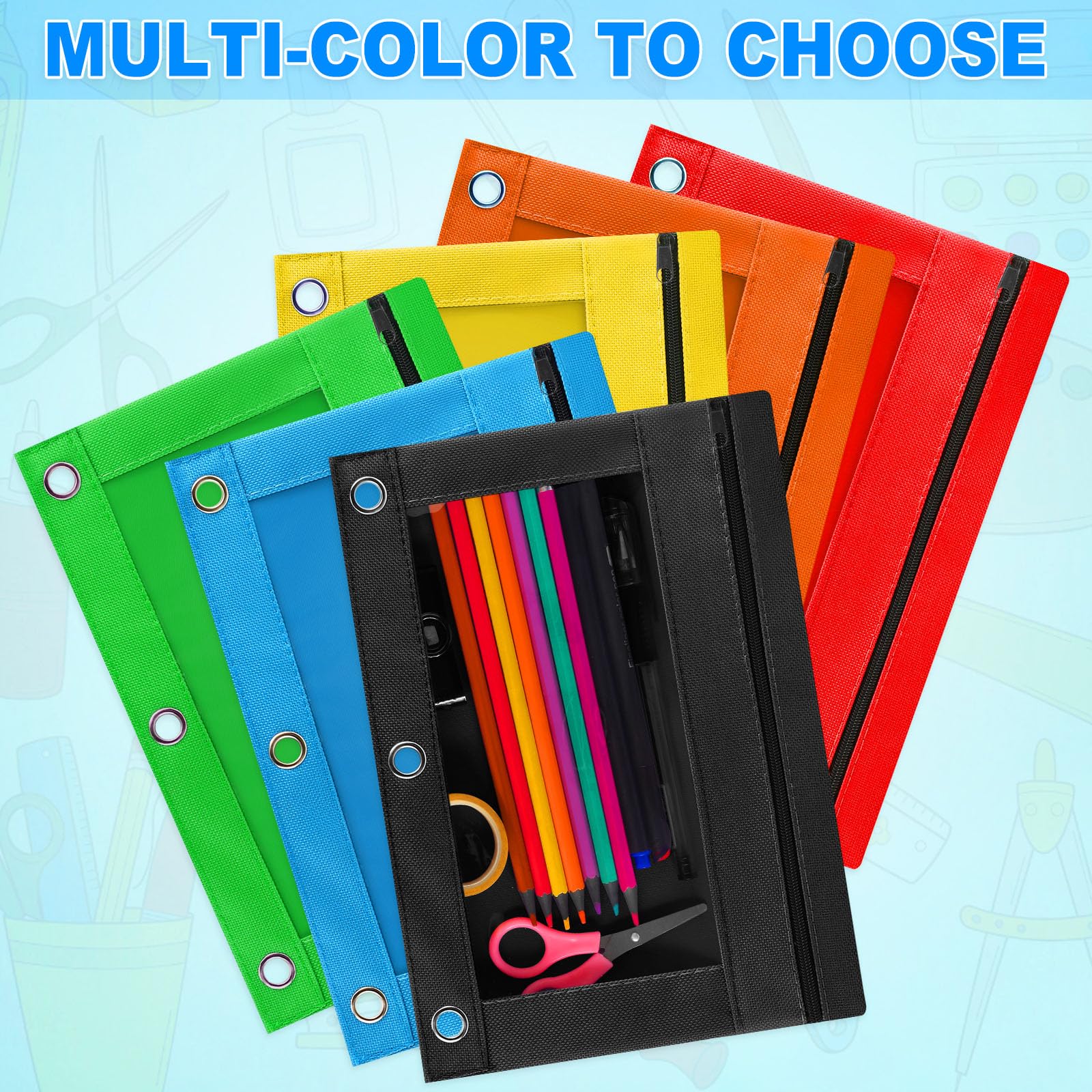 Estuche para lápices para carpeta de cuaderno de 3 anillas, paquete de 30 estuches con cremallera a granel en varios colores, bolsillos para lápices para suministros escolares de oficina,