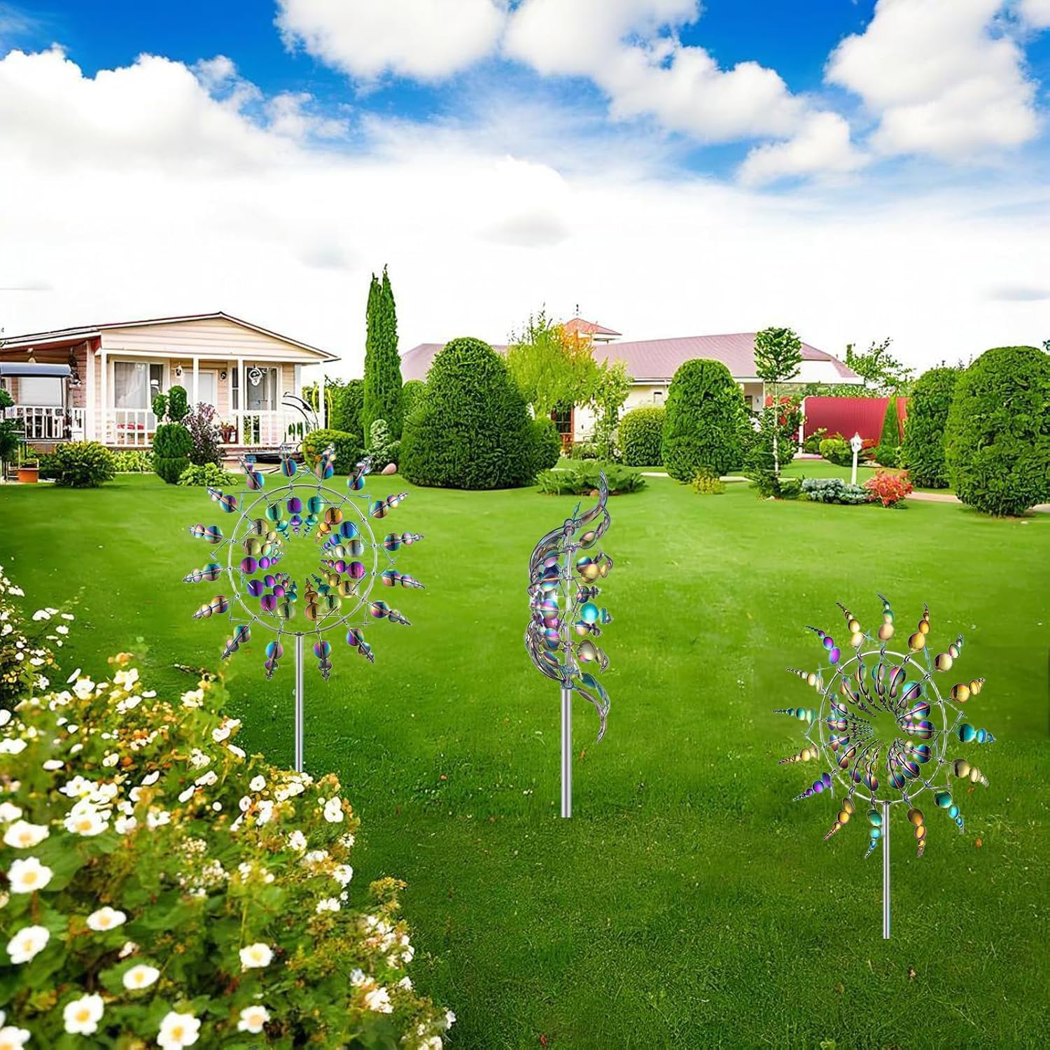 Magical Metal Windmill for Backyards,3D Kinetic Wind Sculpture for Yard & Garden, Outdoor Metal Windmill Decor with Spinning Blades for Patio, Lawn, Backyard