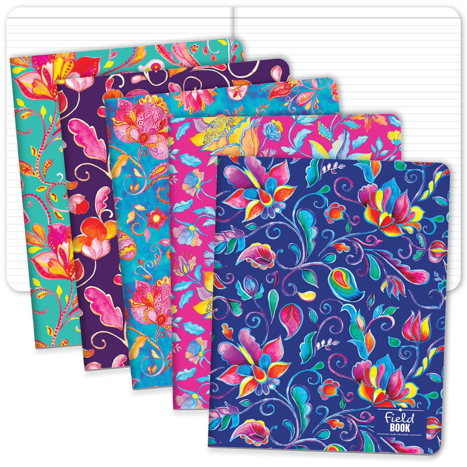 Lot de 5 cahiers 20,3 x 25,4 cm texte linéaire floral pour notes de réunion