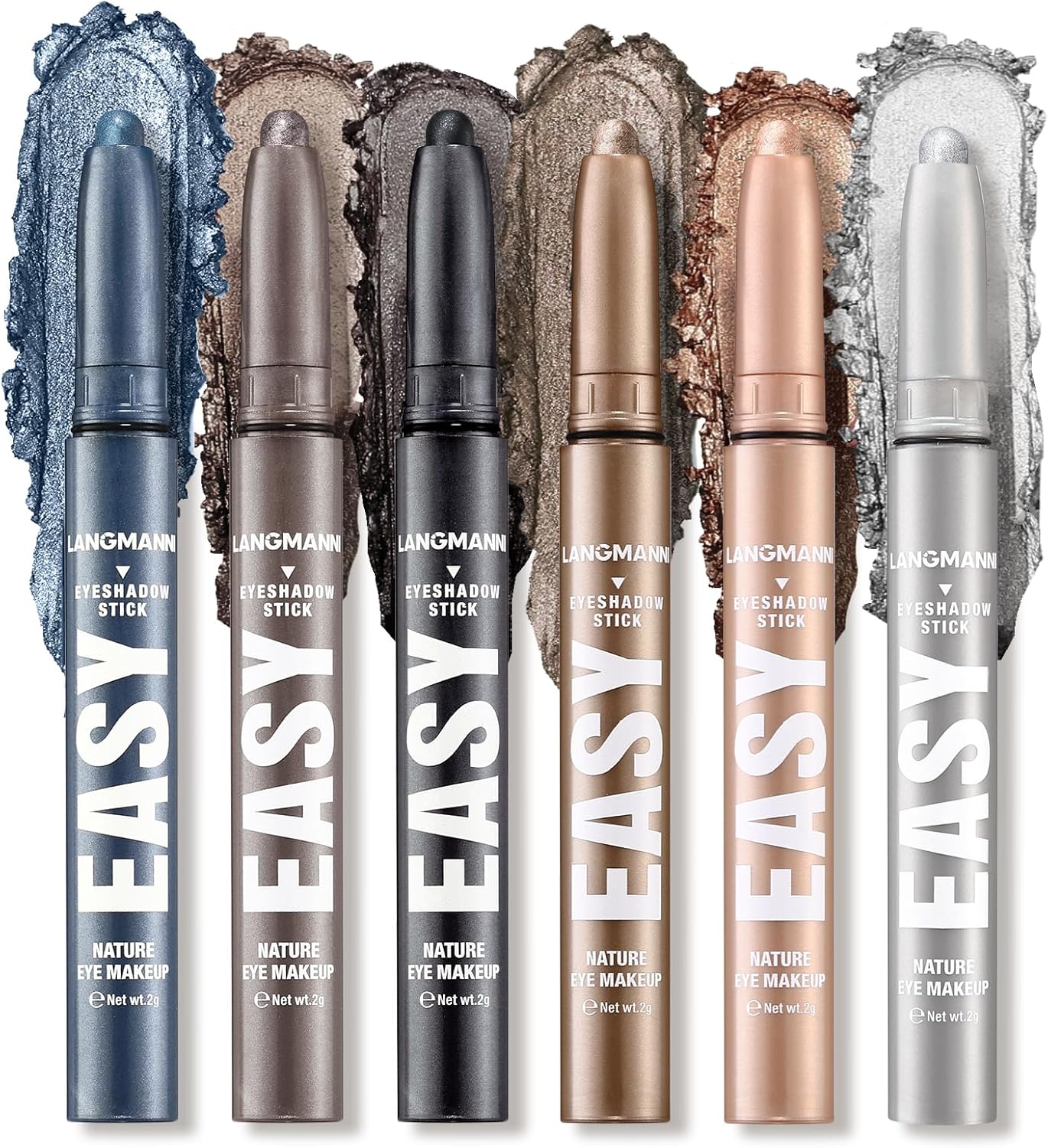 6 stuks oogschaduwstickset, metallic en mat glanzende crème oogschaduw potlood kleurpotlood kleurpotlood waterdicht lang aanhoudende oogoplichter highlighter kleurpotlood contour stick ogen make-up