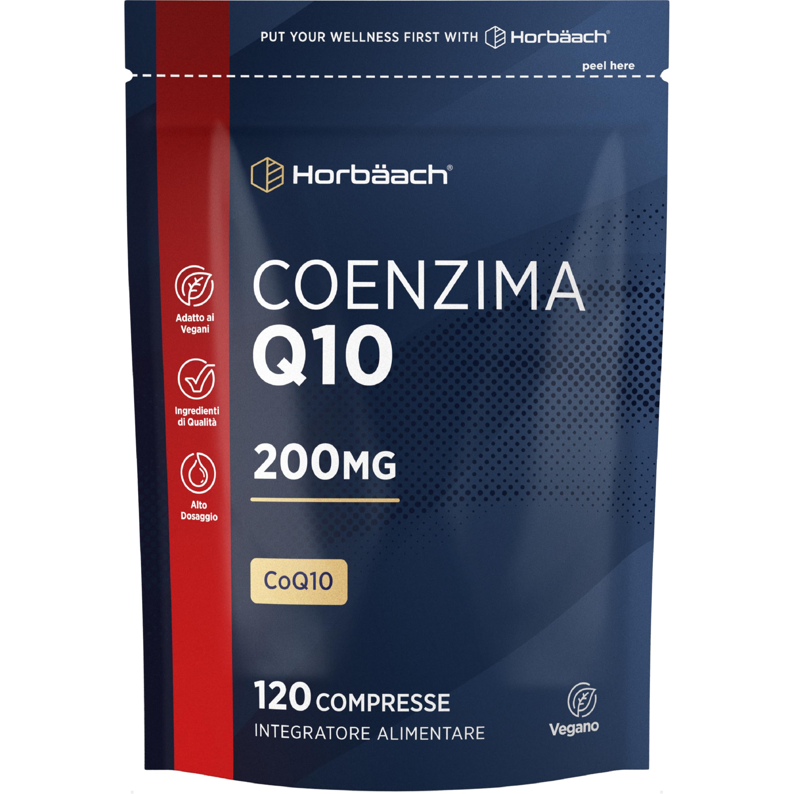 Coenzima Q10 200mg | CoQ10 200mg | 120 compresse | Adatto a vegetariani e vegani | Horbaach