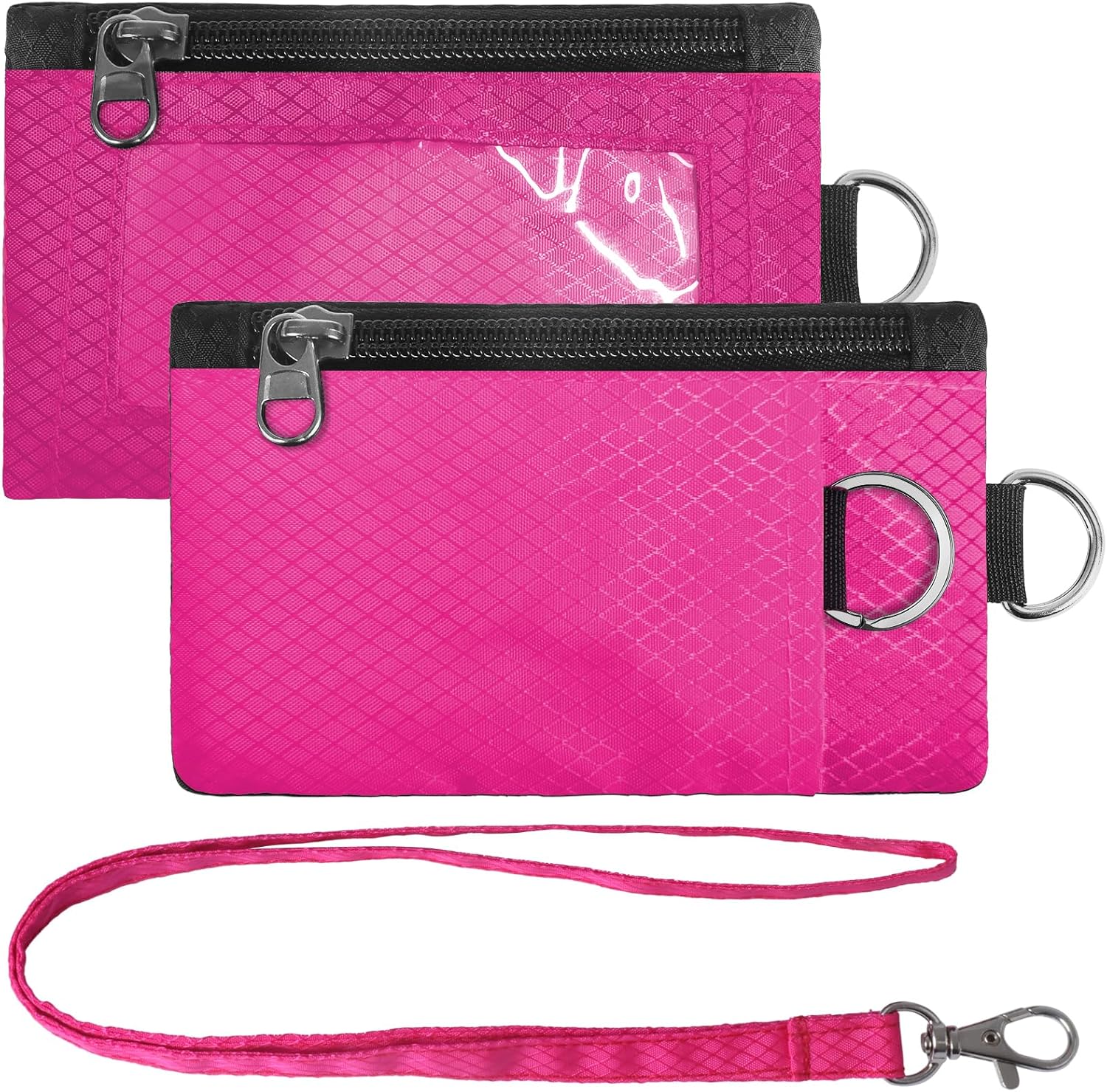 rfid blocking small neck wallet with id window, water resistant zip id case with lanyard key chain for cards,cash,suitable for women,men travel and daily use (pink)