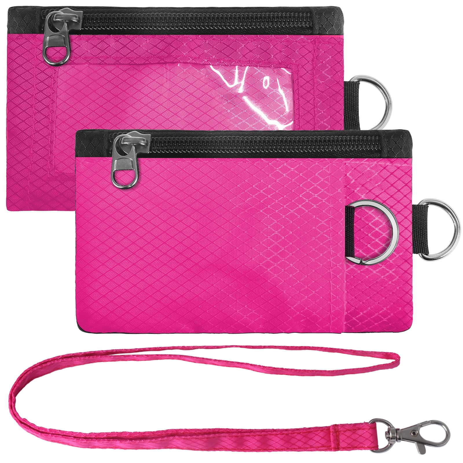 rfid blocking small neck wallet with id window, water resistant zip id case with lanyard key chain for cards,cash,suitable for women,men travel and daily use (pink)