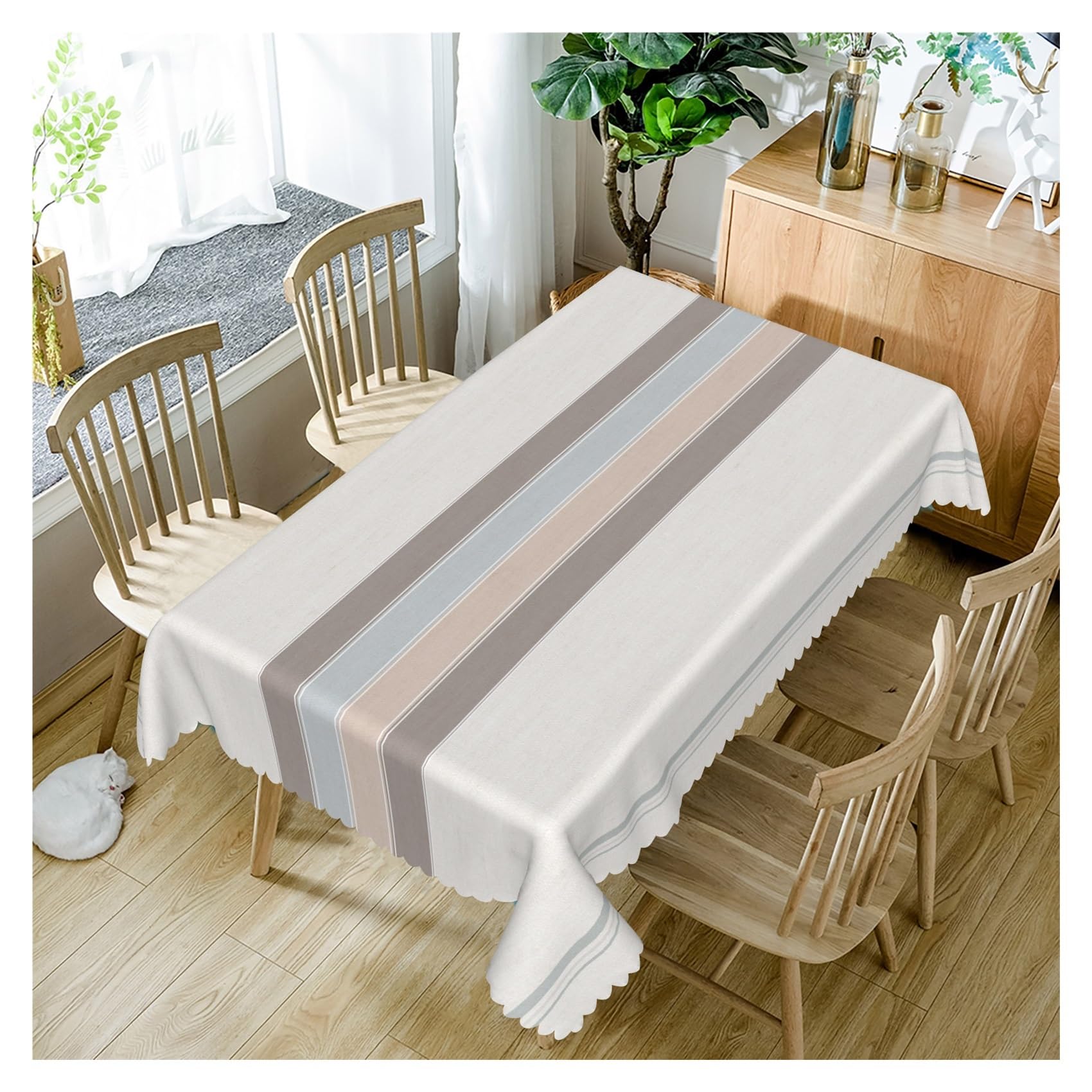 BDFJEDS Waterproof Tablecloth Simple Tablecloth Floral Stripe Waterproof Dining Table Cover For Home Outdoor Picnic Kitchen(Color5,90x140cm 35x55inch)