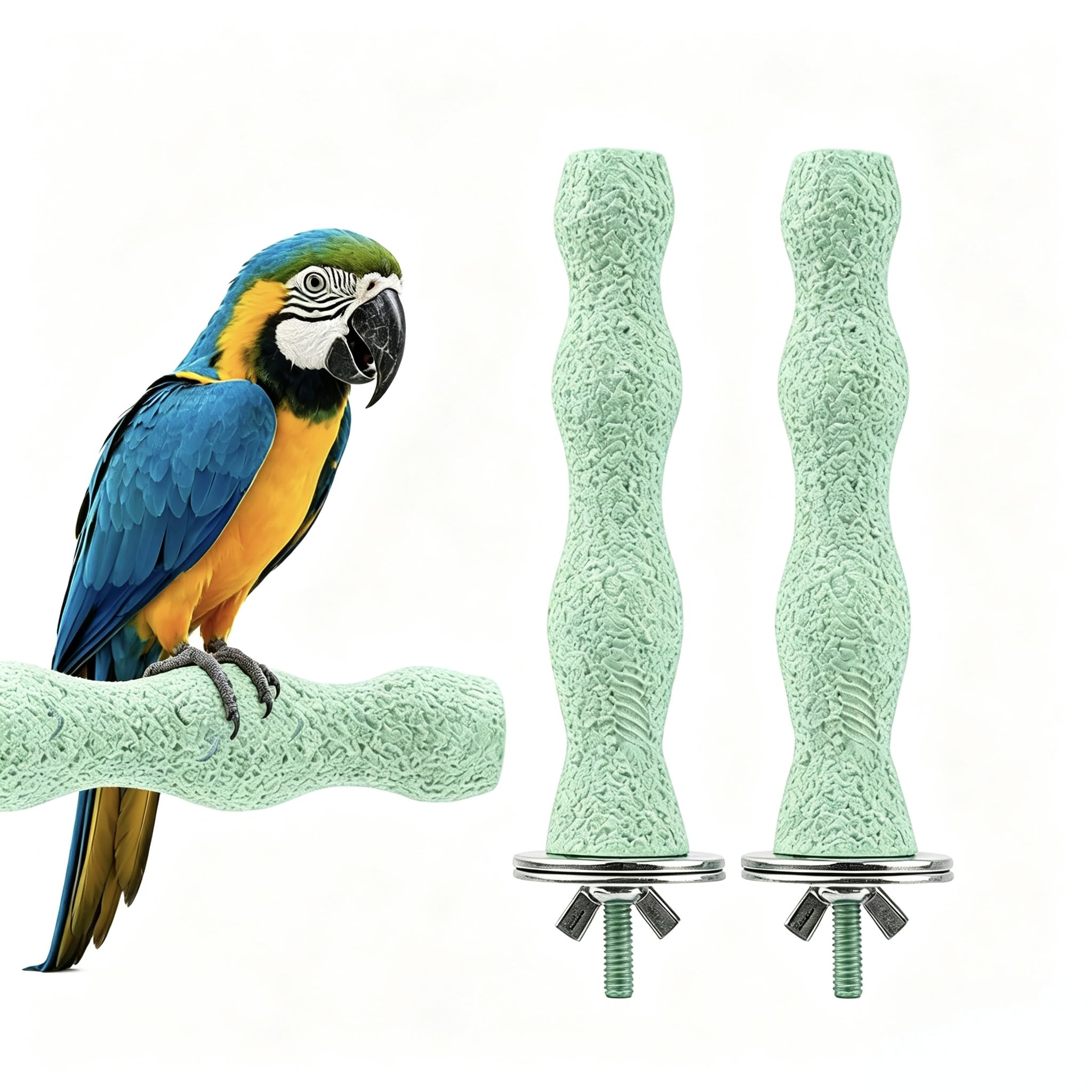 2 Pcs Parrot Perch, Bird Perches for Cage, Natural Grooming and Activity Platform, Two Green Bird Perch Stands for Medium-Sized Parrots and Budgies