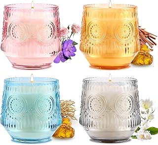 4 Pack Scented Candles Set, Mother's Day Gifts, Soy Candles for Home Scented, Candle Gifts for Women - Gardenia & Ylang Ylang/Moroccan Amber/Oakmoss Vetiver & Musk/Wild Rose