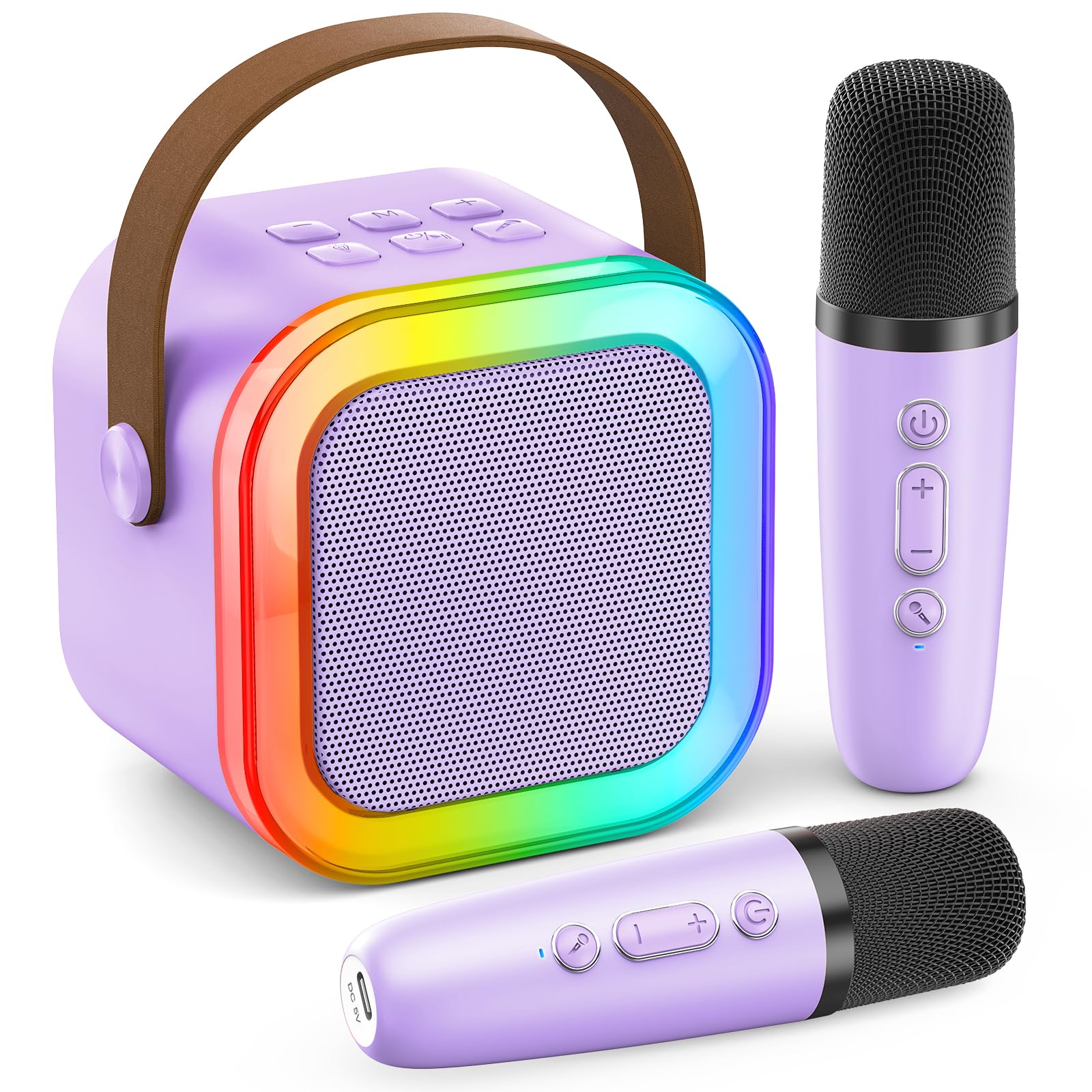 Karaoke Machine for Kids Adults, Portable Bluetooth Mini Karaoke Microphone Singing Speaker Karaoke Player with 2 Wireless Mic Toys for All Smartphones,Birthday, Family,Home Party (Light Purple)