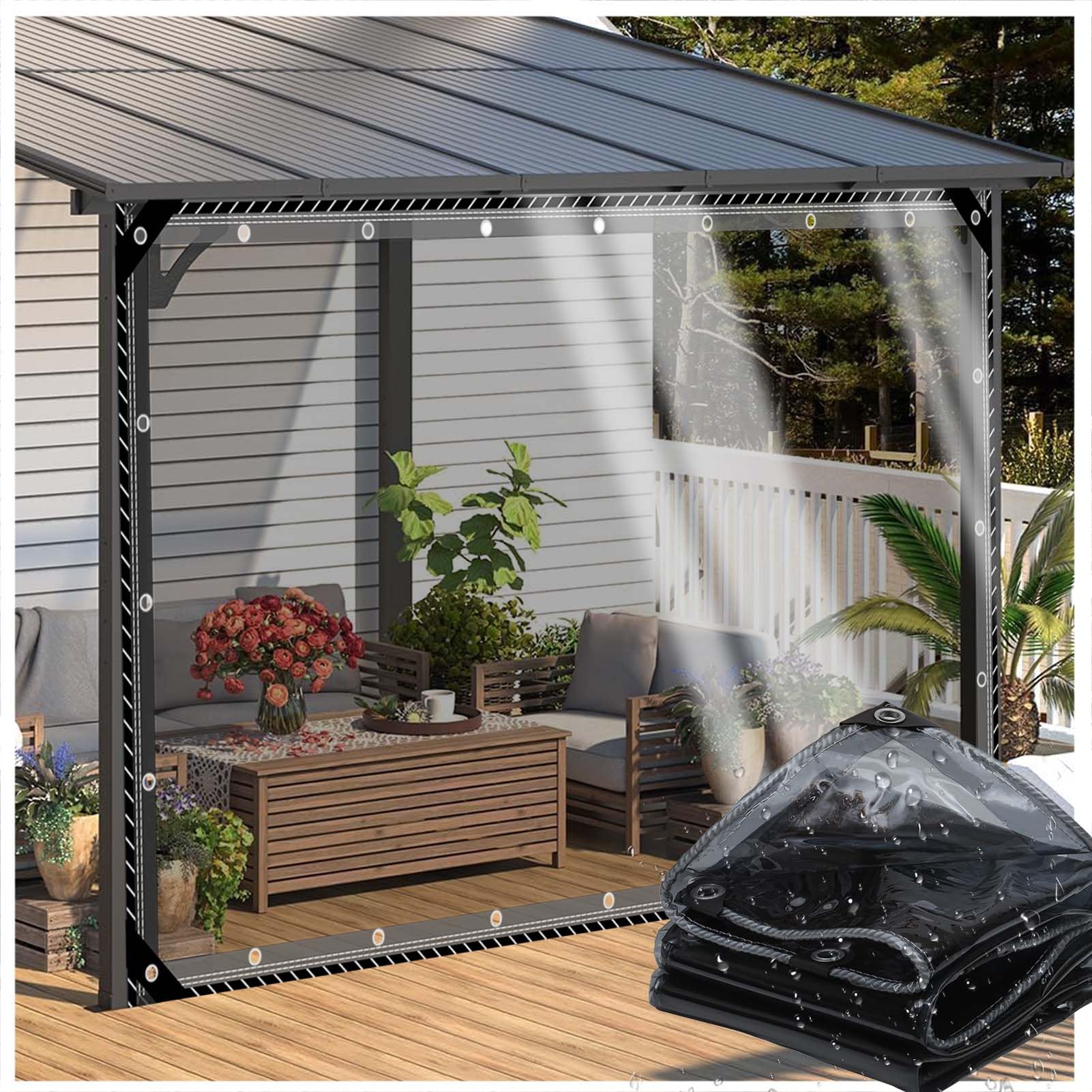 ZHJSHOU Telo Impermeabile Esterno Trasparente 2mx2m con 1 Cerniere | Telone con Occhielli per Gazebo, Giardino, Serra, Auto e Piante