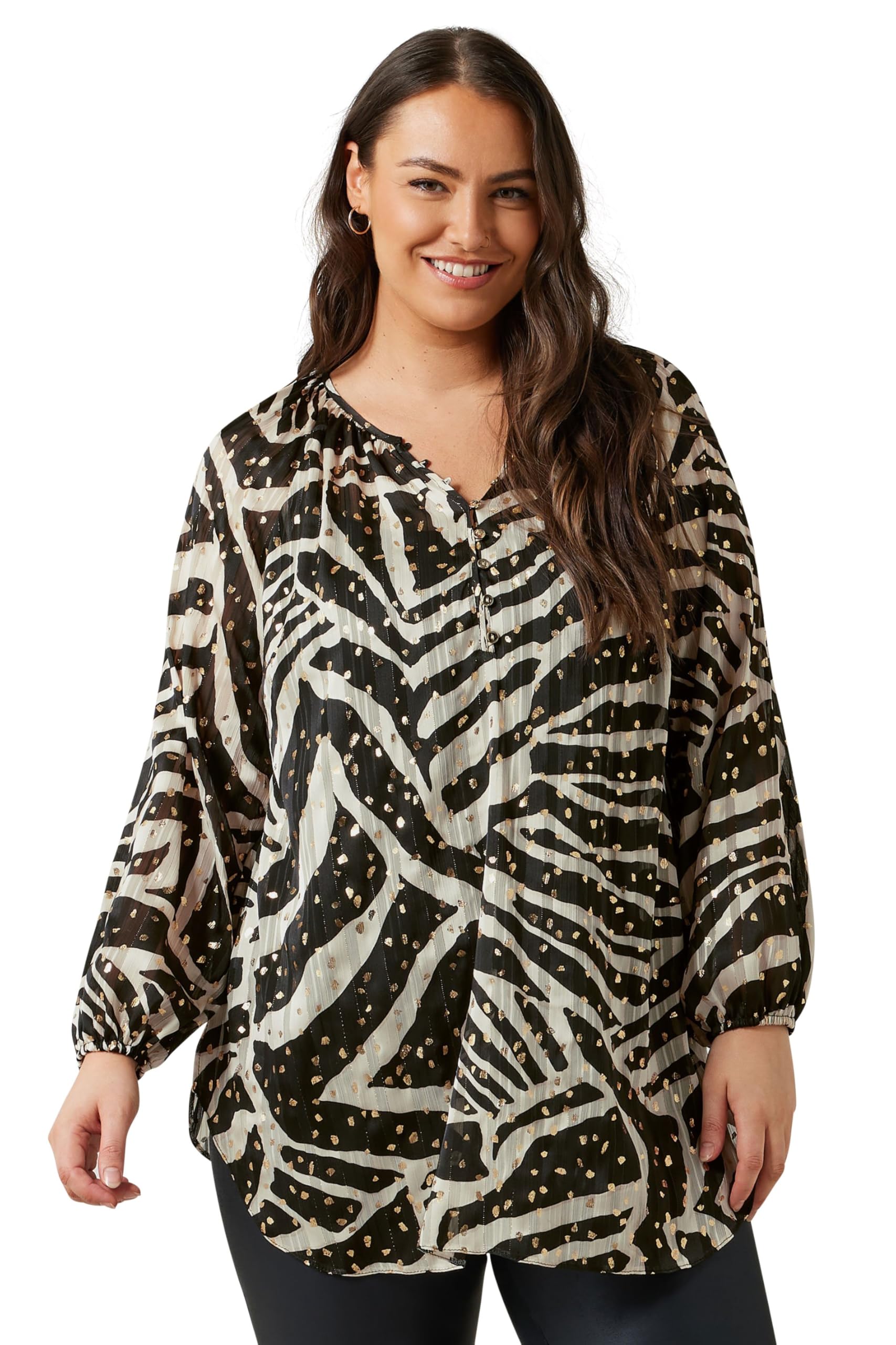 Evans Women's Black Plus & Gold Metallic Zebra Print Blouse Size 18