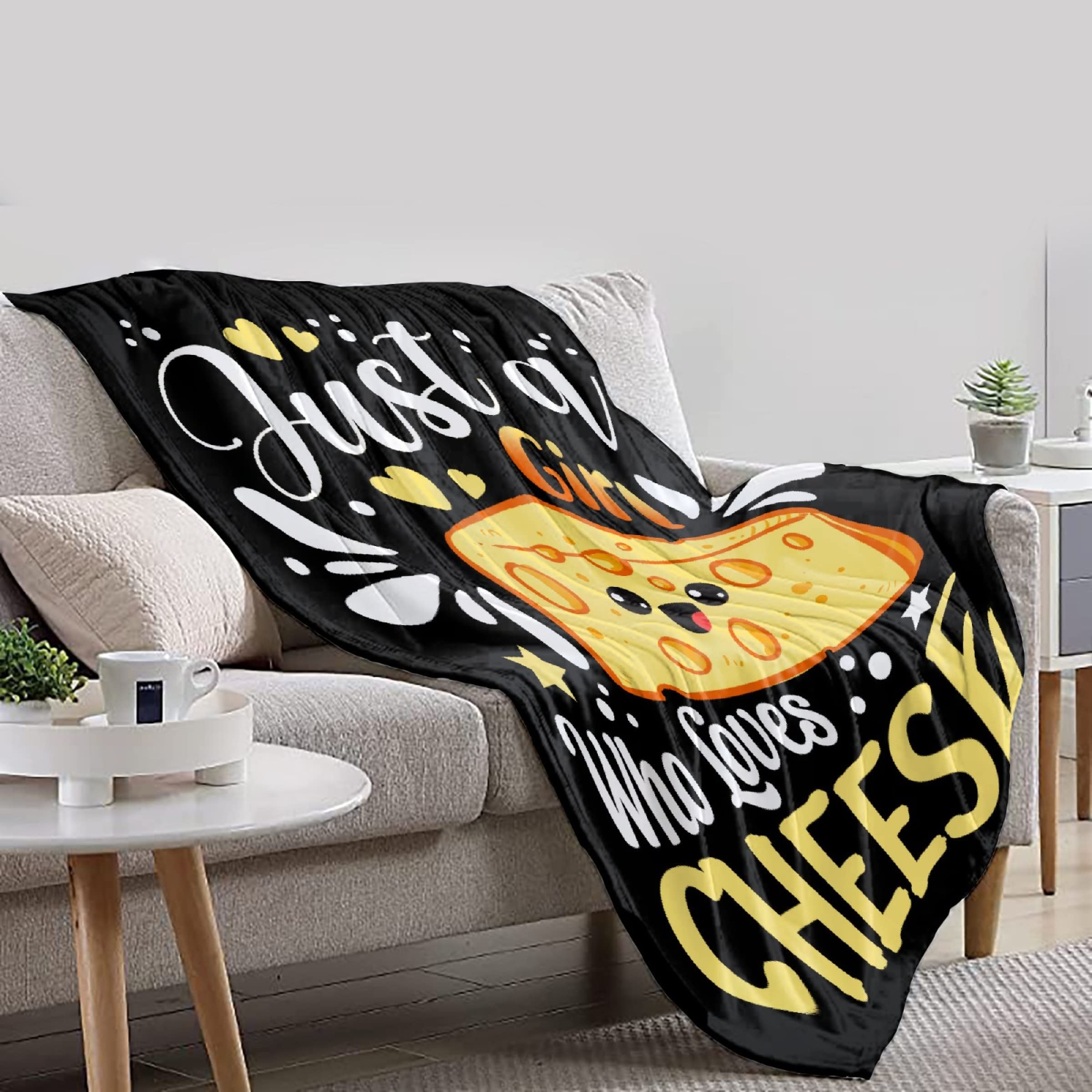 ZOE DAVISON Just Girl Who Loves Cheese Throw Blanket,Flannel Blankets for Bed Sofa Couch Lightweight Cozy Warm Fluffy Plush Lightweight Quilt 80 x 60 in L for Adults