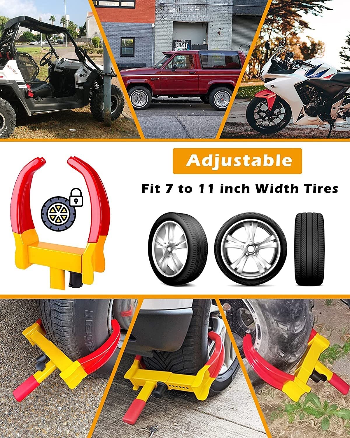 Cartman Bloccaruota Antifurto Regolabile Per Rimorchio, SUV, Barca, Moto – 2 Pezzi Con 4 Chiavi - 5