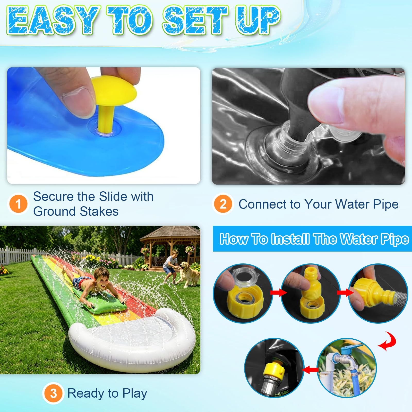 Toboggan Aquatique,Toboggan pour Pelouse de Jardin Gonflableavec Bodyboard,Jouet Aquatique pour l'Extérieur,Toboggans Piscine Hors Sol,Jouet d'eau d'été pour Enfants et Adultes,Extérieur et Jardin