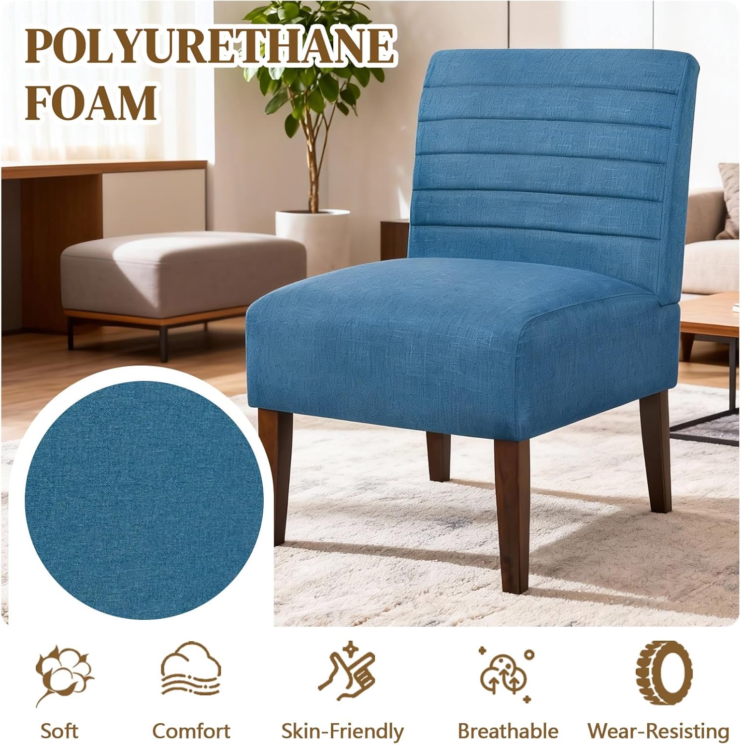 Anwick Blue Modern Accent Chair, Mid Century Upholstered Living Room Chair with Wood Legs, Comfy Small Accent Chair with Back for Small Spaces, Office, Bedroom, Reading Spaces (Blue2)