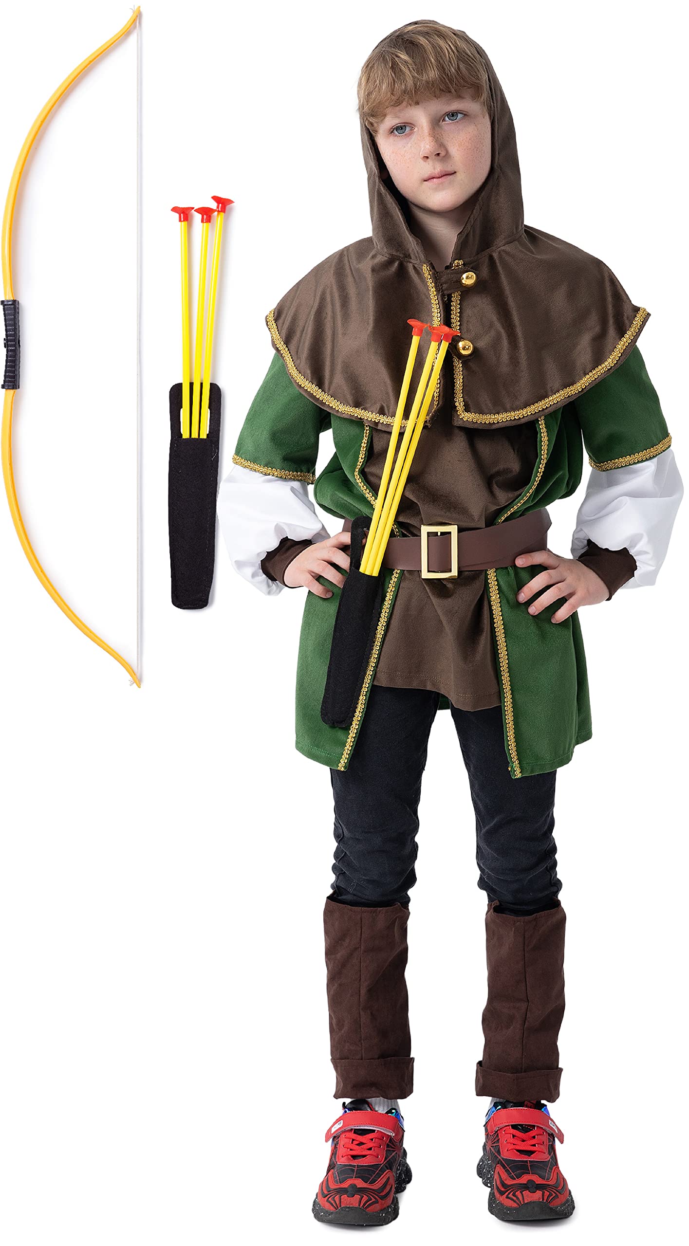 corimori Kinder Robin Hood Kostüm mit Pfeil und Bogen | Für Jungen & Mädchen | grün, braun