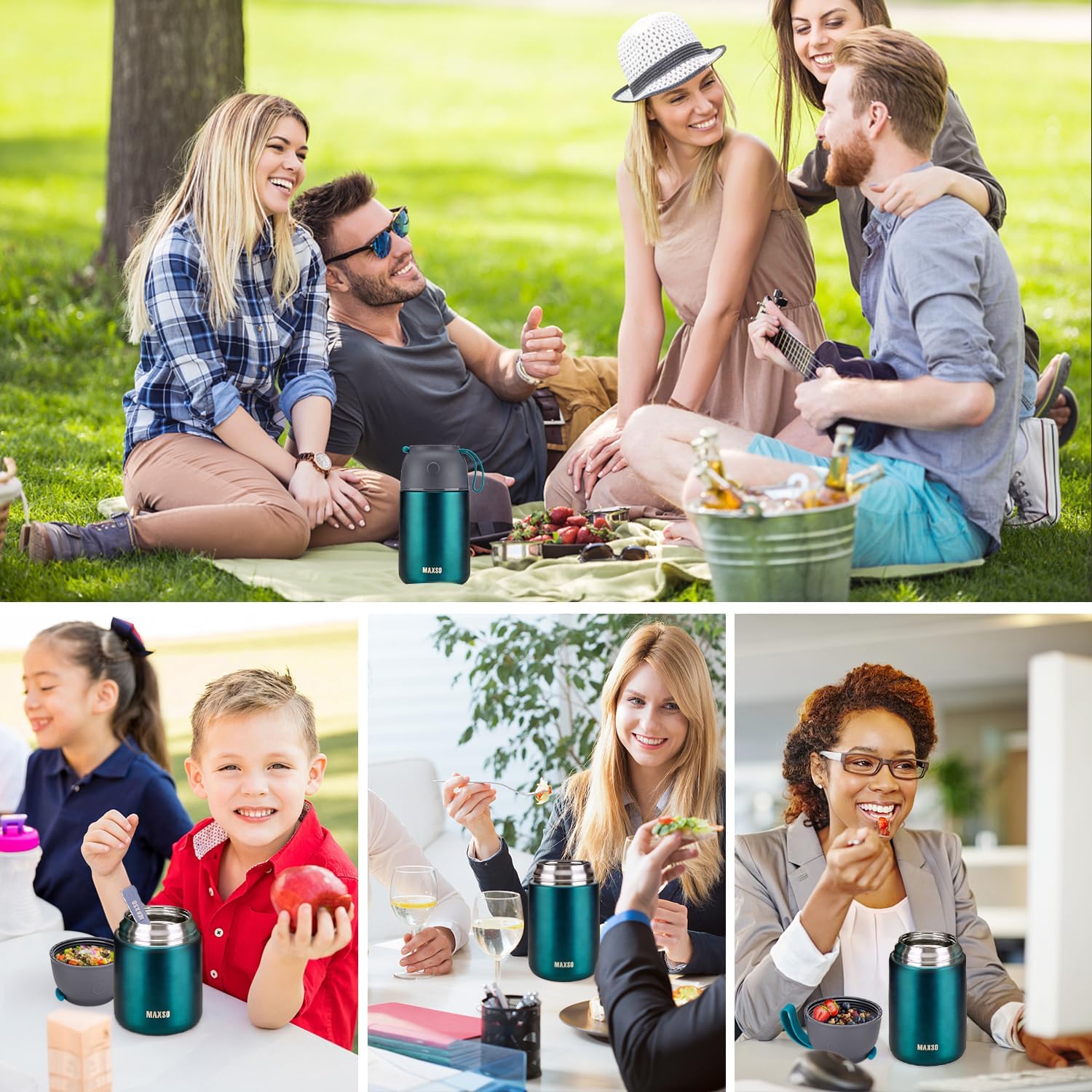 Insulated Thermo Food Jar for Hot & Cold Food for Kids Adult, 17&24 oz Soup Thermal Hot Food Containers for Lunch, Triple Layer Insulation Stainless Steel Food Jar with Spoon(2 Pack Green) - Image 6