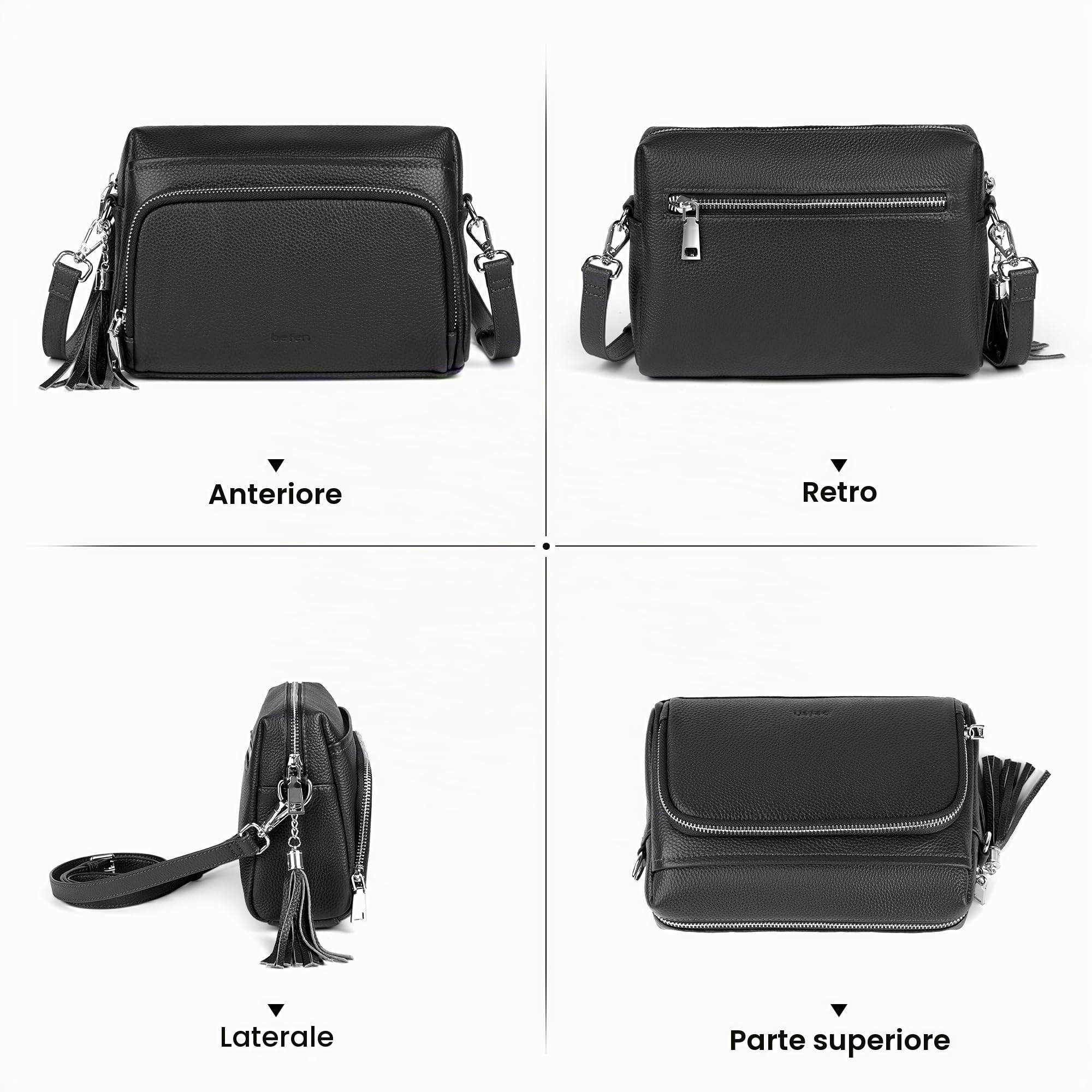 befen Borsa a Tracolla da Donna in Vera Pelle, Porta Carte di Credito RFID e Borsa a Tracolla, con Tracolla Regolabile
