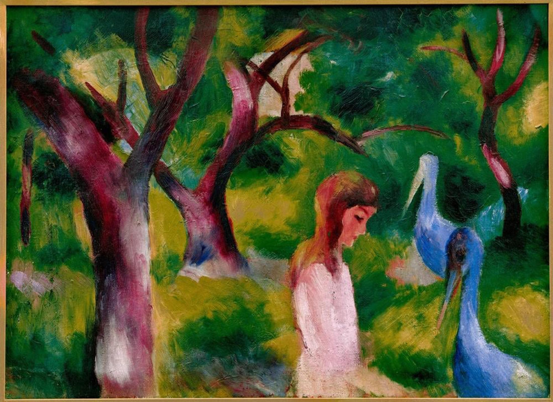 RZHRHJES Retro Picture Portrait Oil Painting Modern Wall Artwork Girl Withbirds by August Macke Canvas Poster for Home Decor 60x90cm