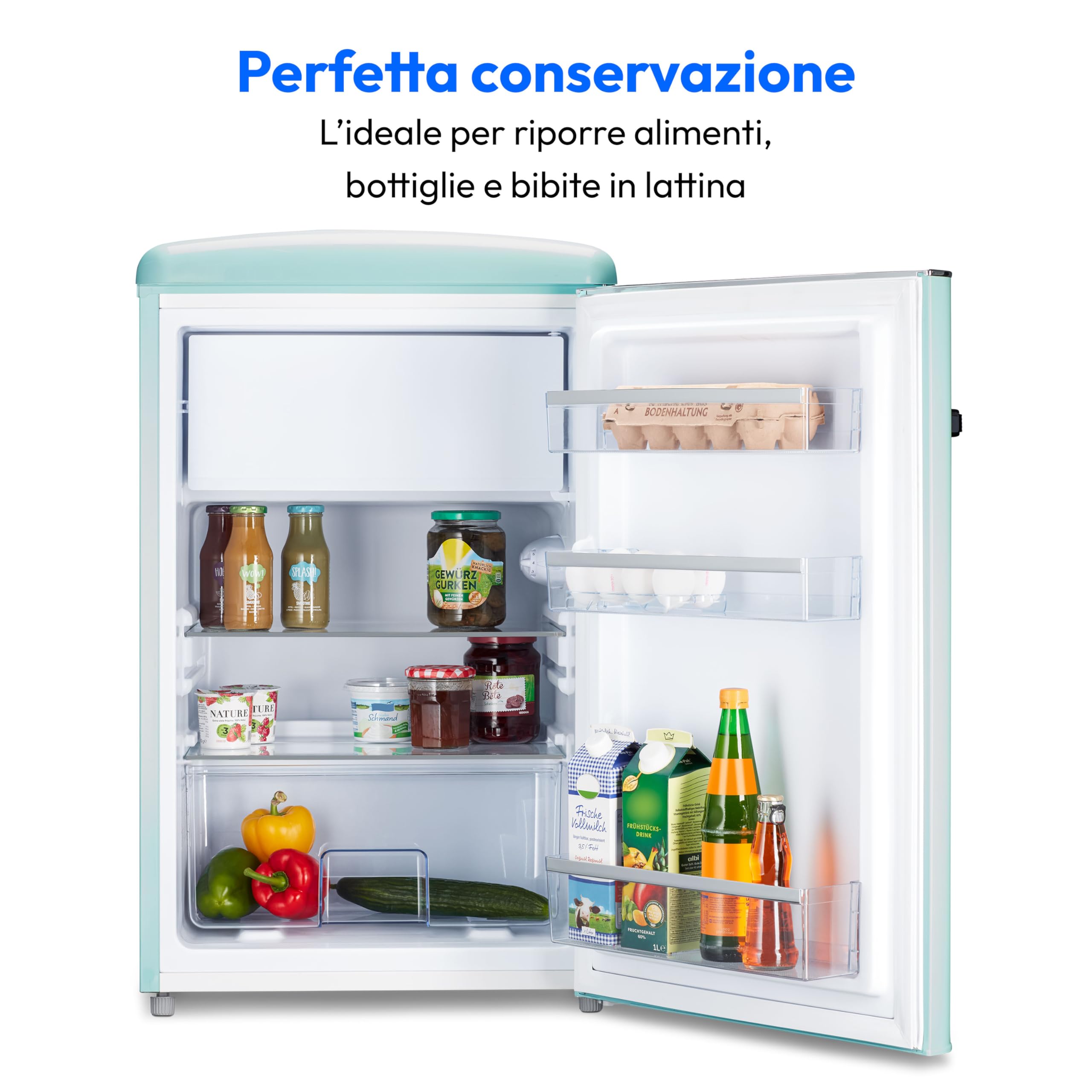 MEDION Combinazione frigorifero-congelatore retrò frigorifero da 95 litri, scomparto congelatore da 13 litri a 4 stelle, capacità 108 litri, illuminazione interna a LED