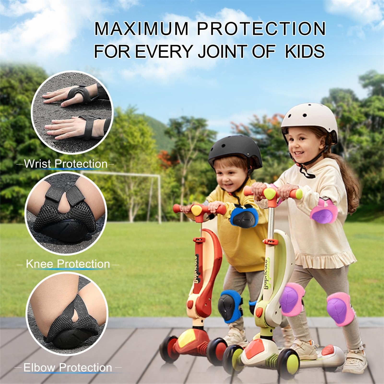 Rodilleras para niños, rodilleras y coderas para niños de 3 a 10 años, juego de equipo de protección para niñas y niños con muñequeras para patinaje, ciclismo, patinaje, patinete