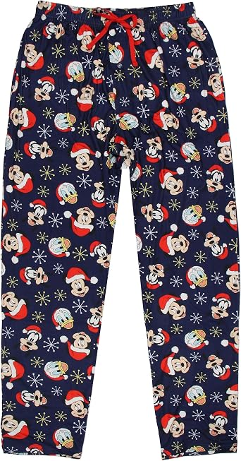 Disney Men's Mickey and Friends Santa Hat AOP Holiday Design Adult Lounge Sleep Pajama Pants with Elastic Waistband