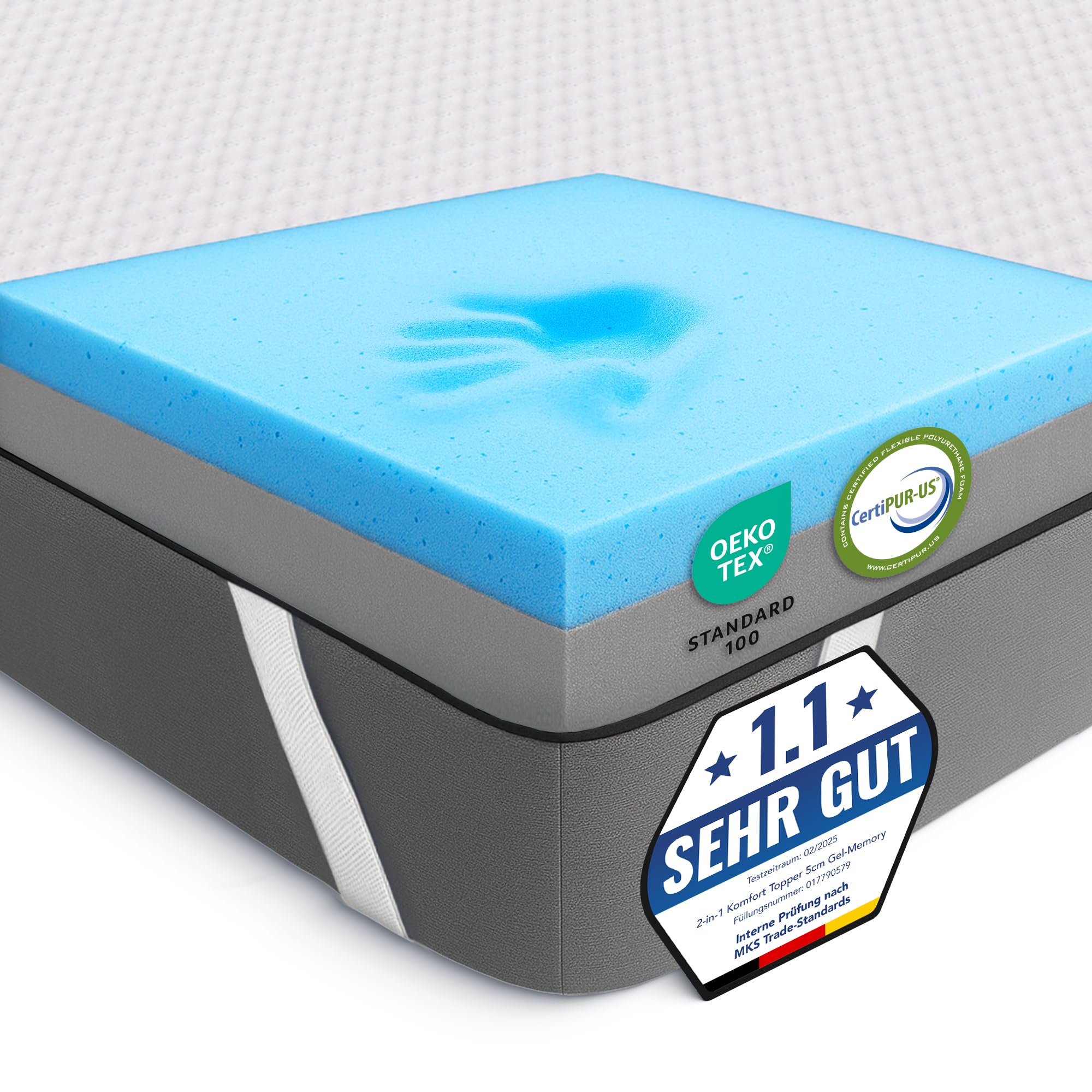 MKS Réversible 2-en-1 Gel Surmatelas 160 x 200 x 5 cm H3 & H4