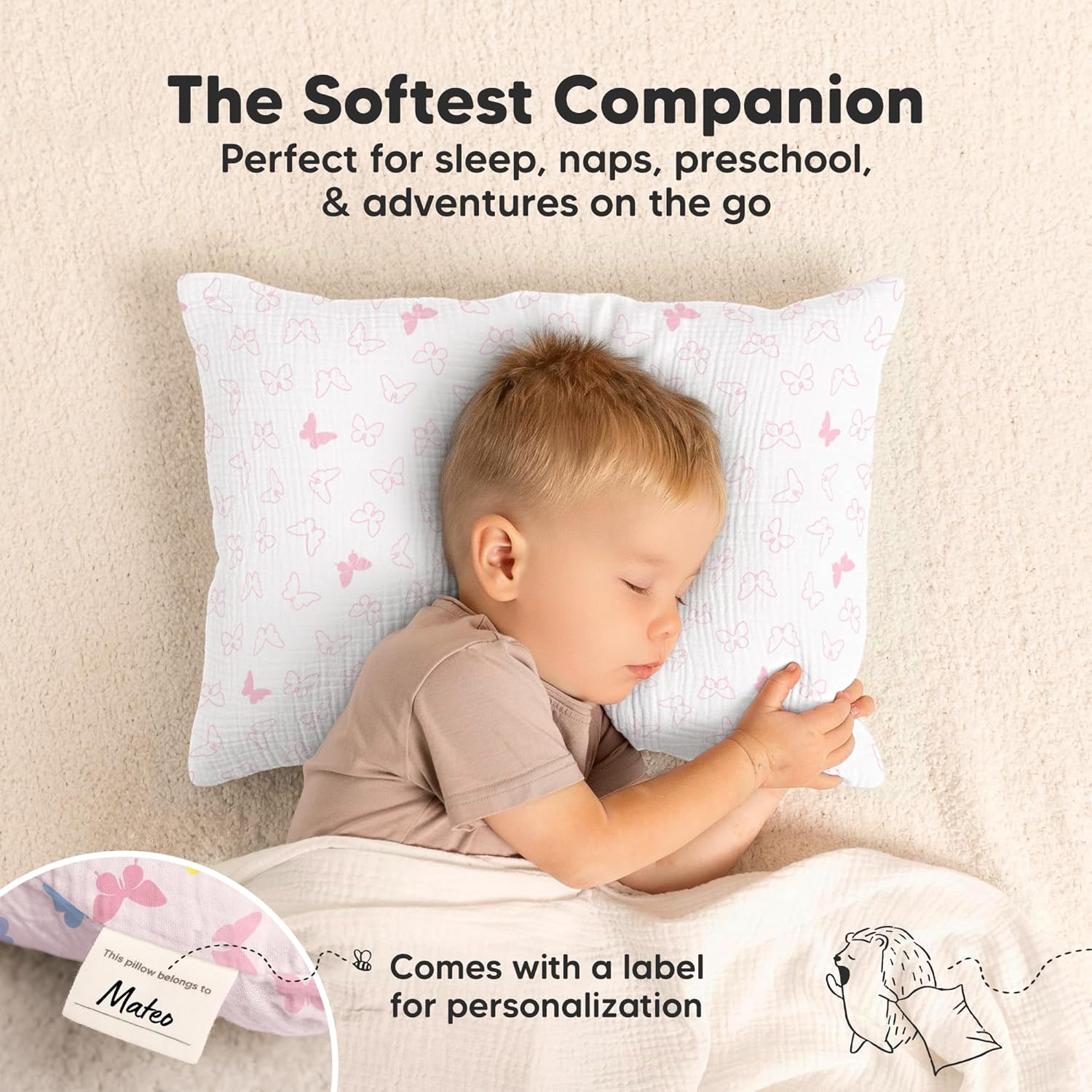 KeaBabies Muslin Toddler Pillowcase and 2-Pack Toddler Pillow - Cotton Muslin Pillow Case for Kids, Soft and Breathable Sleeping Set for Kids Boys and Girls