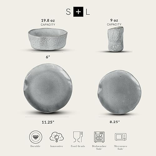 Miniatura 9 de Stone by Mercer Project ATIK - Juego de vajilla de cerámica, servicio para 4-16 piezas, color gris salvia