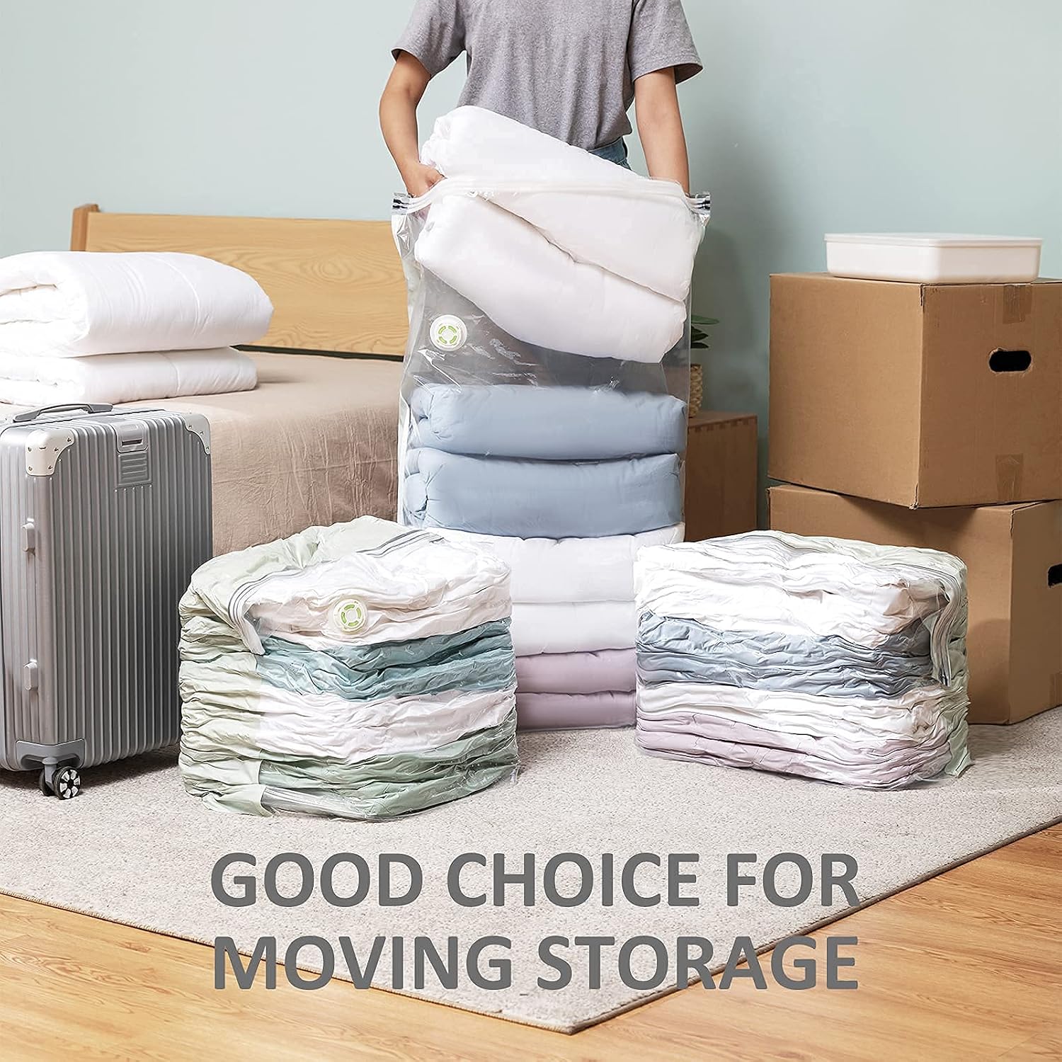 TAILI 8 Pack Vacuum Storage Bags Space Saver Jumbo Cube 31x40x15 Inch Extra Large Closet Organizers Free Up 80% Space Vacuum Sealer Bags for Comforters Blankets Bedding's Clothes Quilts Duvets Space Saver Vacuum Storage Bags