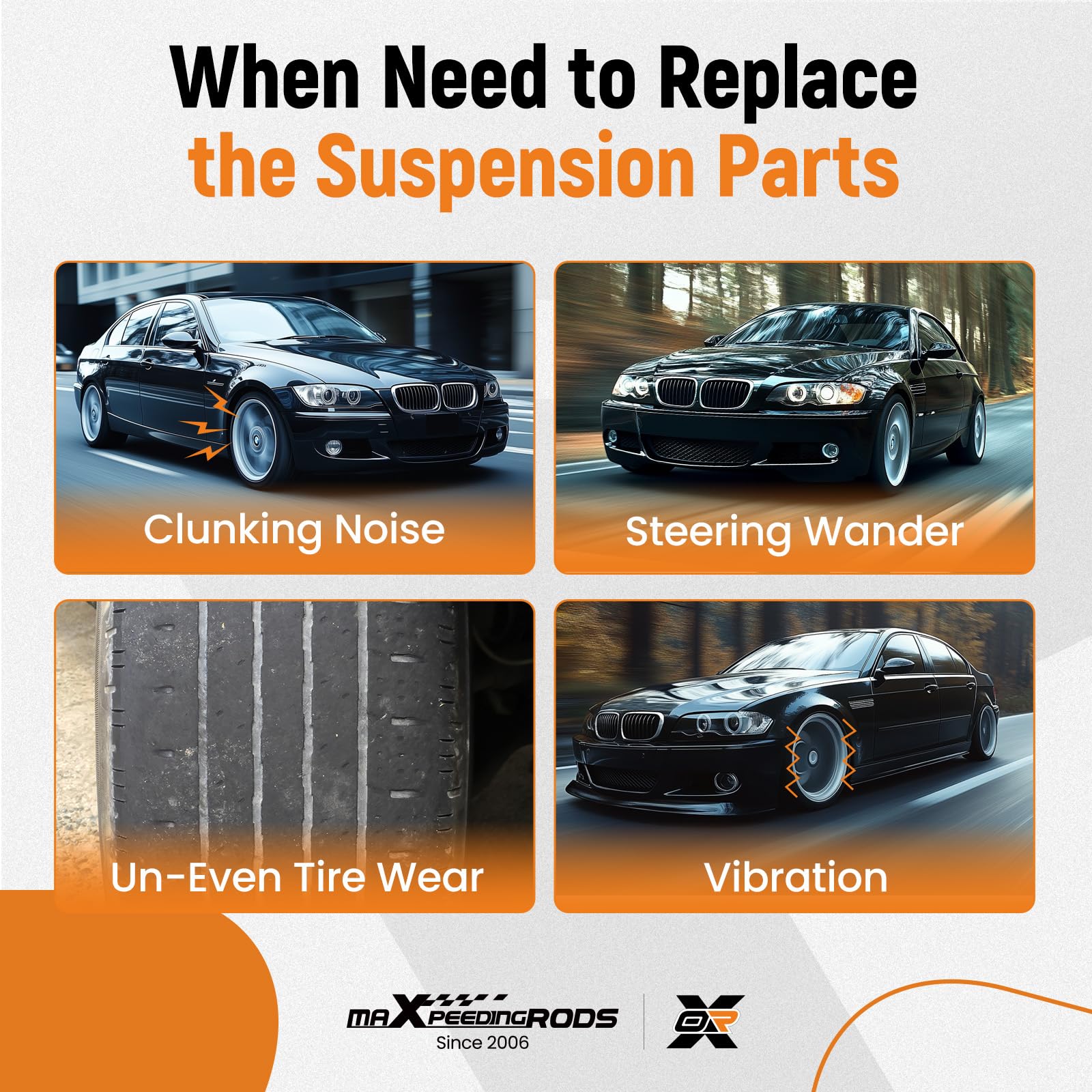 maXpeedingrods Kit de 8 bras de suspension avant pour BMW Série 1 et Série 3 E81 E82 E87 E88 E90 E91 E92 E93 : bras de suspension, biellettes triangulaires, barres stabilisatrices, avant