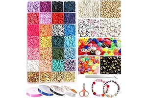 KAMJUNTAR Smiley Face & Letter Beads Kit: 6000PCS Flat Heishi Clay Beads...