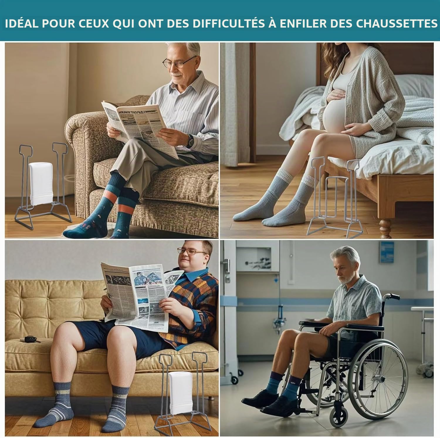 HEYOUTH Enfile Chaussette,Enfile Bas de Contention,Enfile Chaussettes,Pas de flexion Stretching Blessures sans se Pencher,pour personnes âgées, handicapés, La Solution Pour Ne Plus Se Baisser