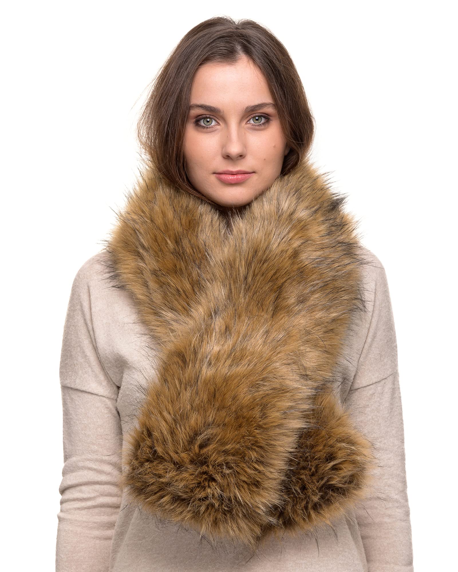 Futrzane Classic Scarf - Faux Fur Scarves Collars for Women - Long Neck Warmer (Bronze Classic)