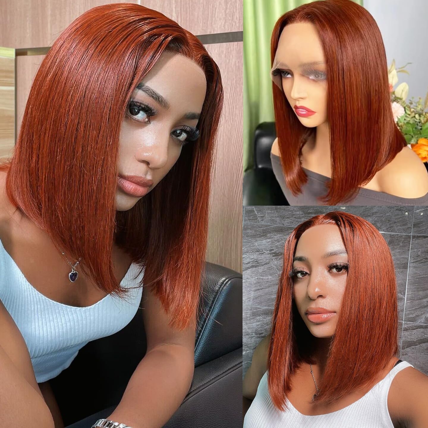 Reddish Brown Bob Wig Human Hair 13x6 Lace Frontal Deep Part Copper Red Bob HD Transparent Lace Pre Plucked with Baby Hair Glueless Brazilian Virgin