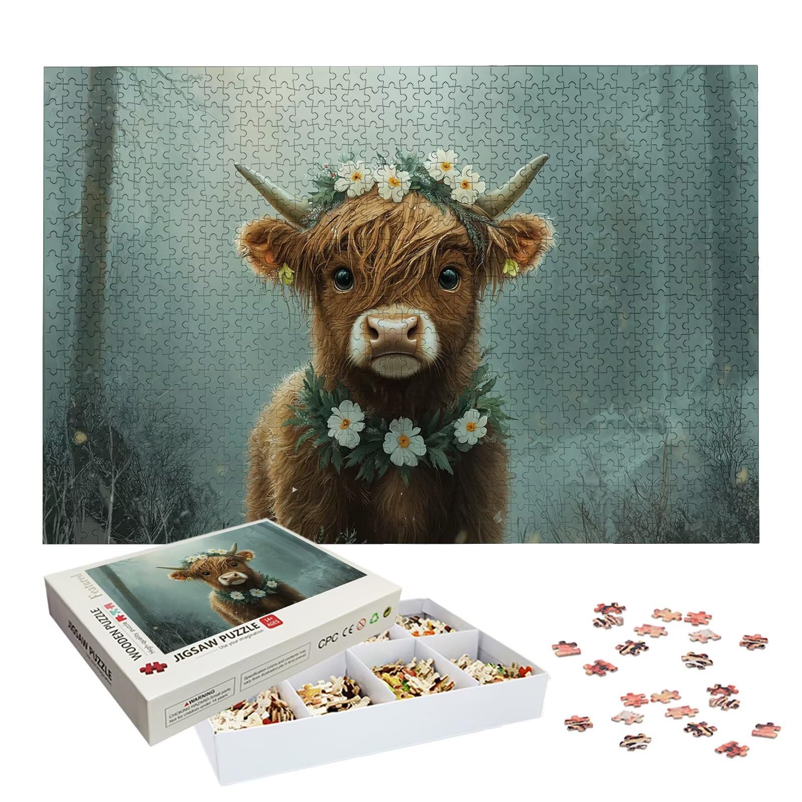 Puzzle 2000 Piezas Vaca, Puzzle Invierno con Caja para Adultos, 99.5x70.5cm, DIY 2000 Piezas Rompecabezas Madera para Adultos, Rompecabezas Desafiante para Decoracion Hogar, Regalo Mujer, -8411
