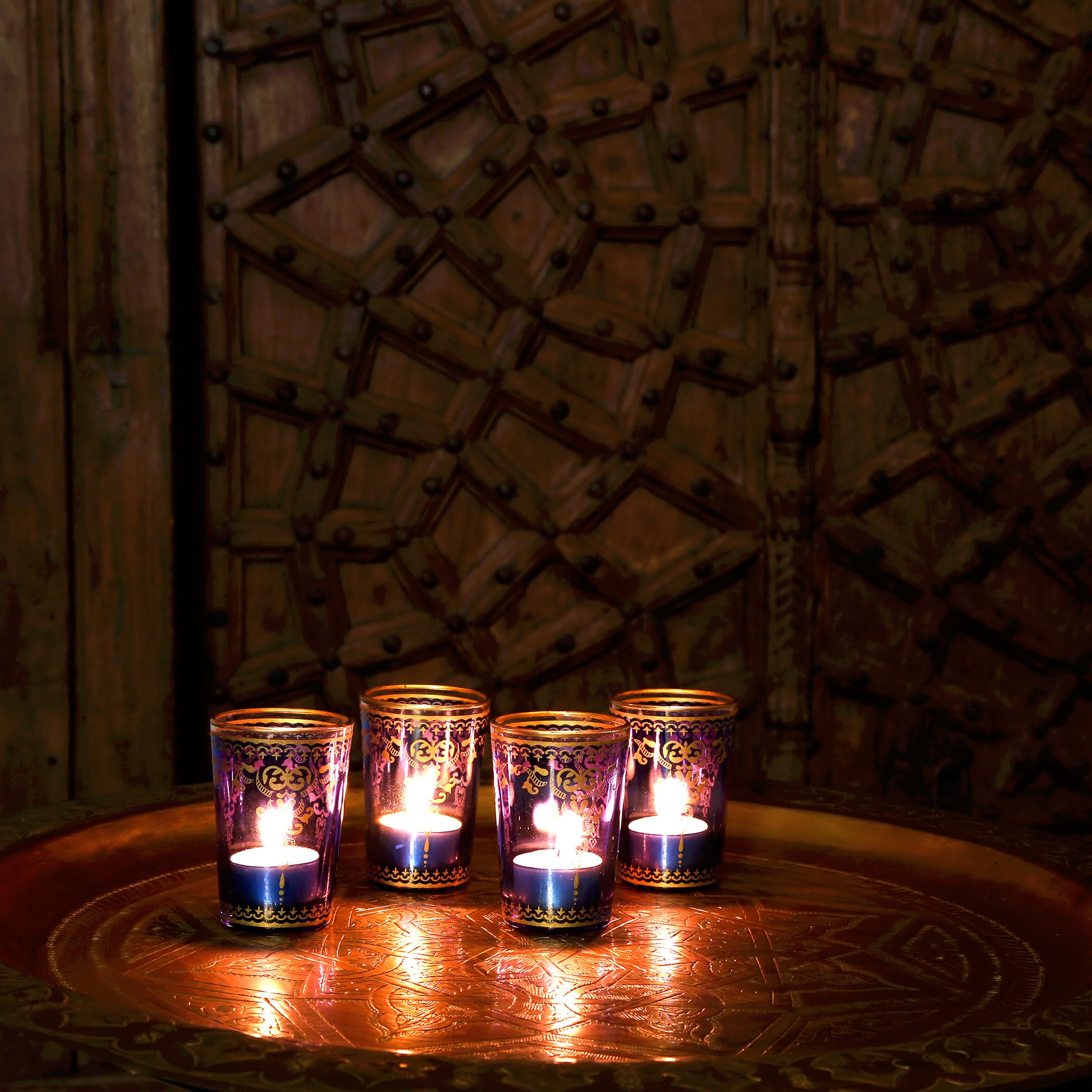 Photophore en Verre - Verres décoratifs maritimes, Set de 6 Verres Bleu déco Or DIY