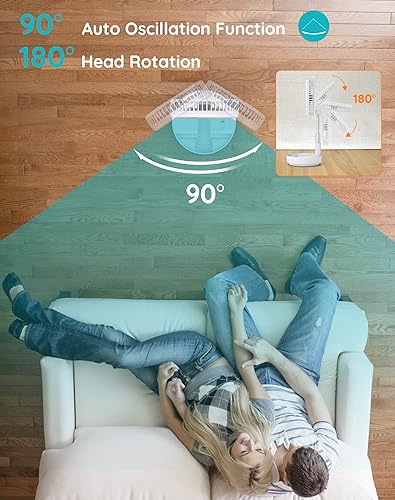 Miniatura 4 de Primevolve Ventilador oscilante portátil de pie, recargable con batería USB, ventilador de escritorio con control remoto, para dormitorio,