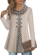 Bebonnie Womens Long Sleeve Cowl Neck Warm Splicing Tunic Tops with Buttons