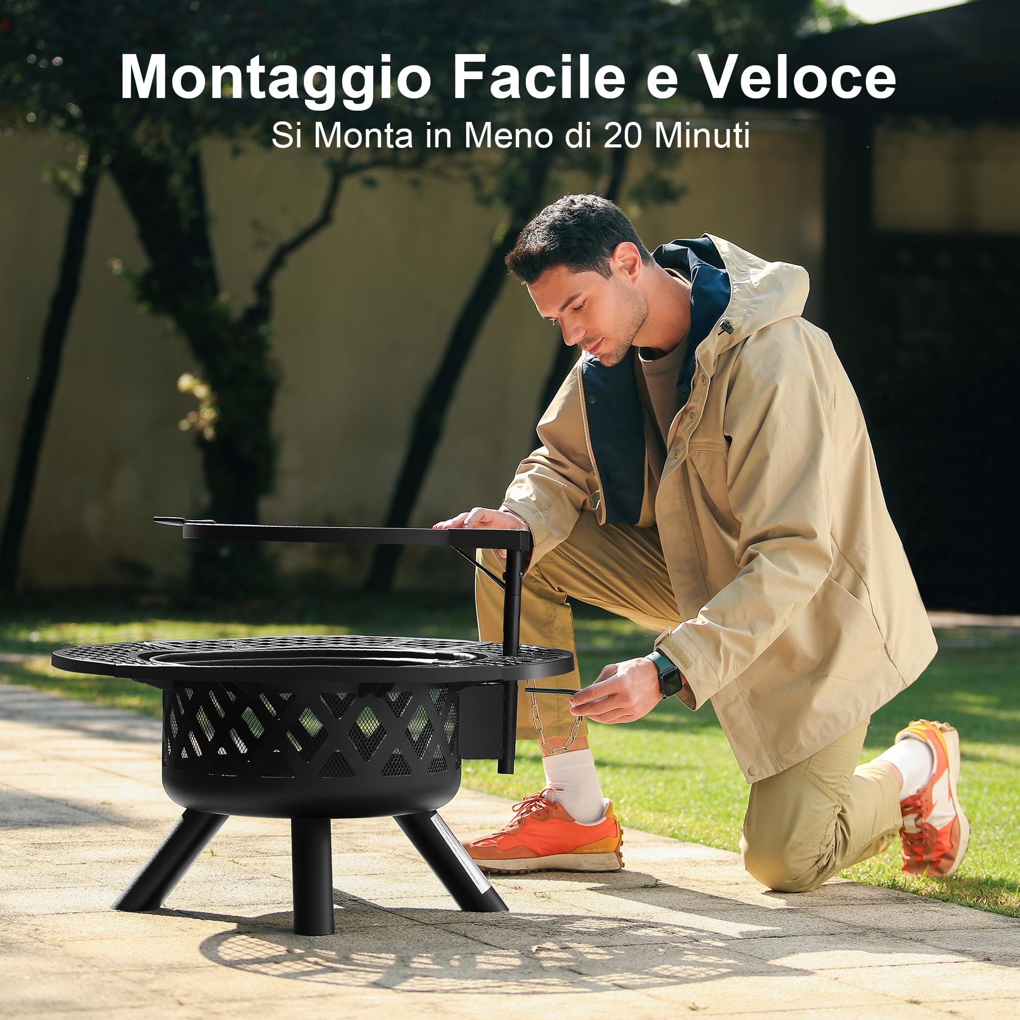 BALI OUTDOORS Braciere con attizzatoio, 81,3 cm, braciere da esterno, braciere a legna per esterni con griglia