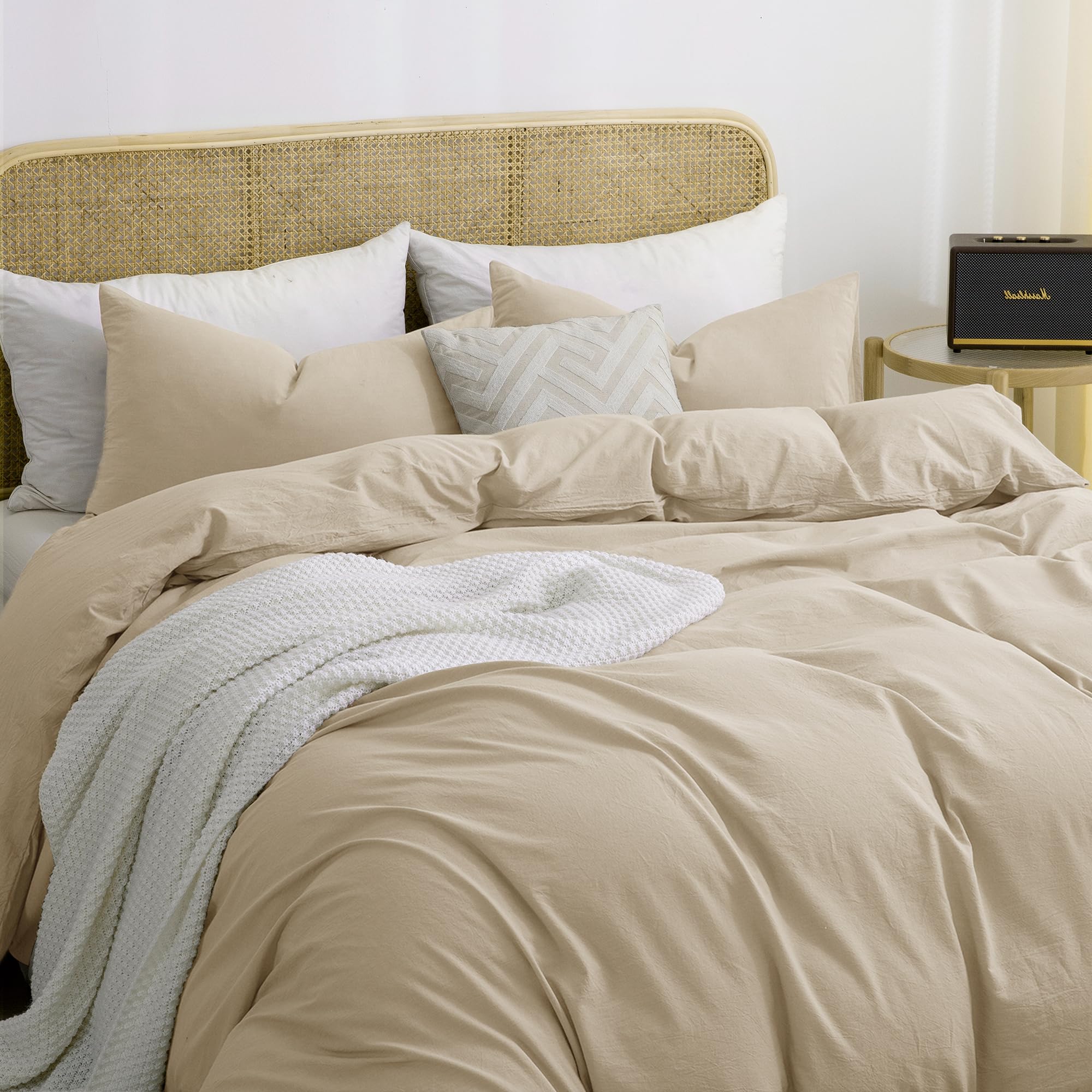 ATsense Ropa de cama 135 x 200 algodón 4 piezas, juegos de ropa de cama lavado en piedra color topo claro similar al lino, Oeko-TEX, hipoalergénico y transpirable, 2 fundas nórdicas y 2 fundas de