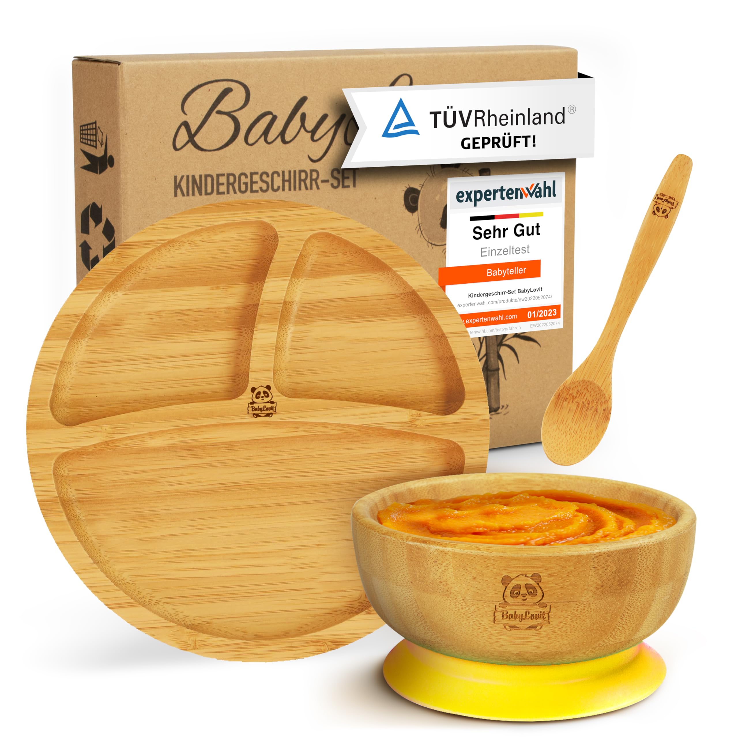 Babylovit Bambus Kinderteller | TV Geprfter Baby Teller mit Saugnapf &  Esslernbesteck | BLW Beikost Zubehr | Esslernlffel Baby Melamin & BPA  frei | Kinder Teller mit Saugnapf | Kinderbetseck : Amazon.de: Baby