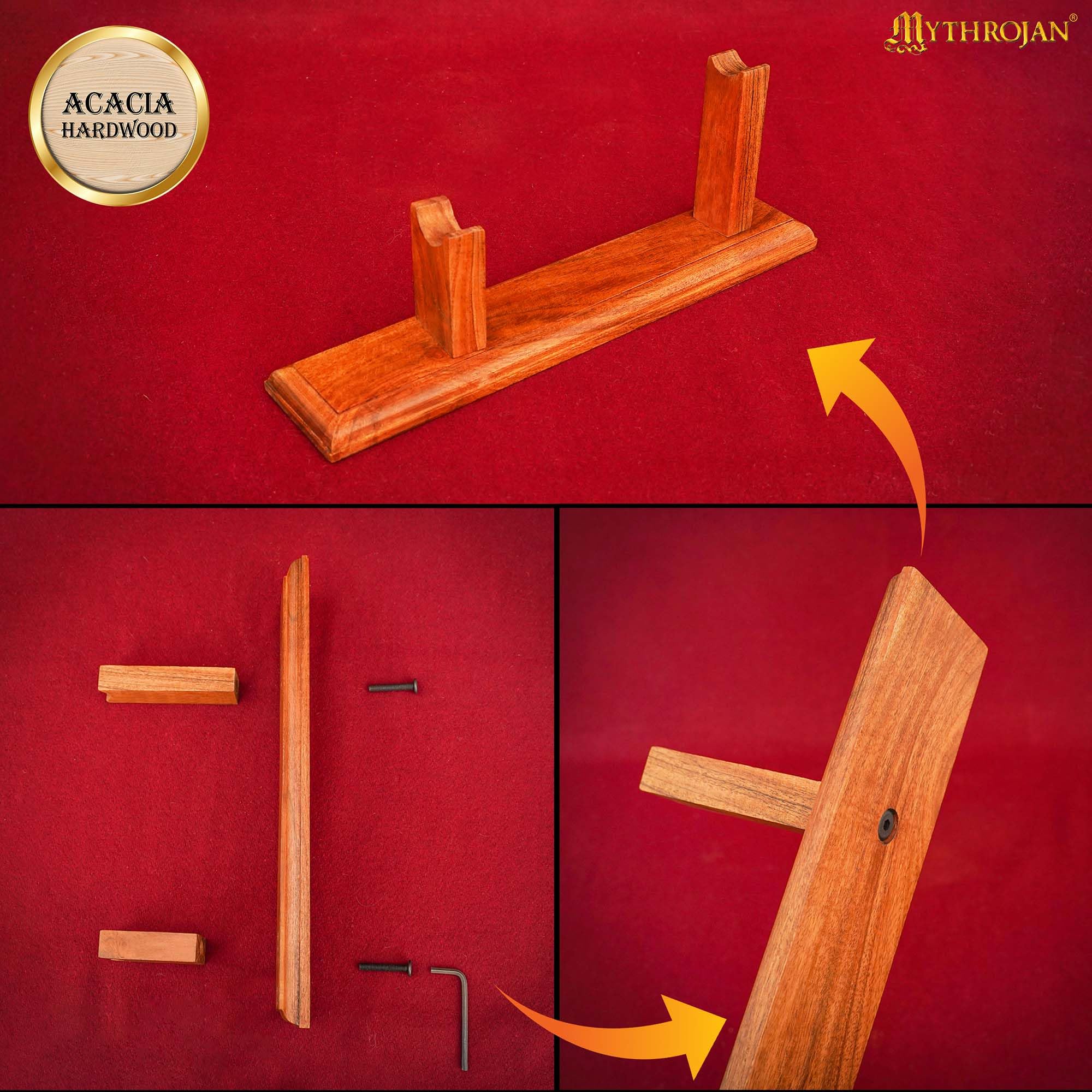 Mythrojan Soporte de madera maciza para pistola, soporte de madera resistente para pistolas piratas, 12.8 x 2.5 x 4.8 pulgadas, natural