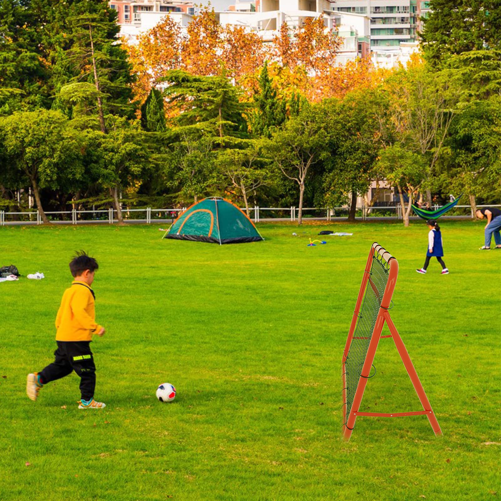 Red de rebote de fútbol, red de rebote para entrenamiento de fútbol, béisbol, tenis, ajustable, 5 niveles, plegable, para futbolín, atleta, para niños (100 x 100 x 65 cm)
