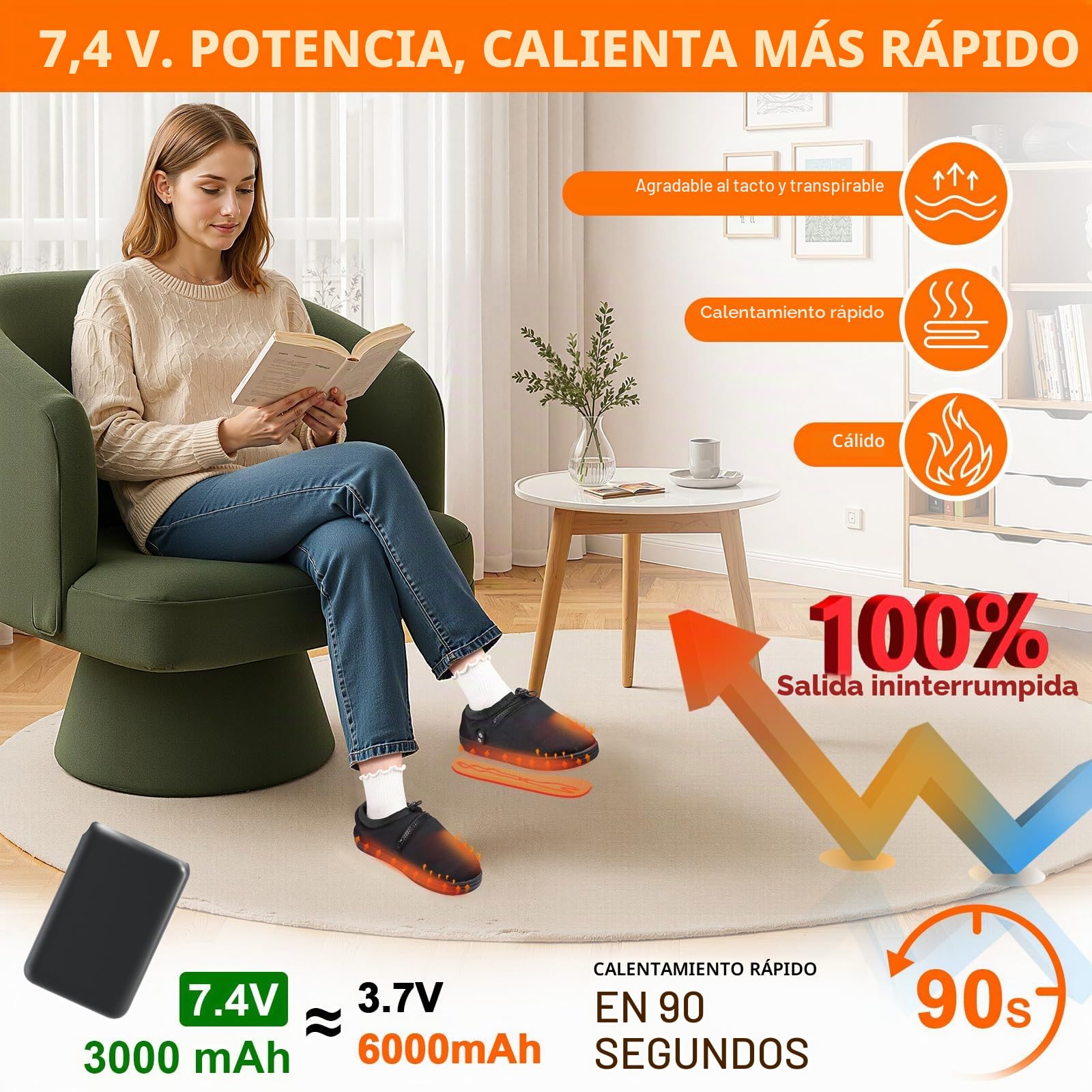 Amiable Zapatillas con Calefacción, Calentador de Pies con Batería de 7,4 V y 3000 mAh, Zapatillas Eléctricas con 4 Nivel, Función Antitacto, Zapatos calefactados para Mantener los