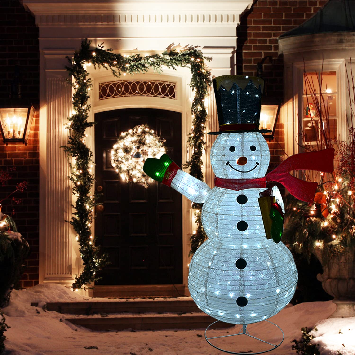 Photo 1 of 6Ft Outdoor Christmas Snowman Decoration with 200 LED Lights,Portable Christmas Yard Decoration for Outdoor Indoor Lawn Porch Party