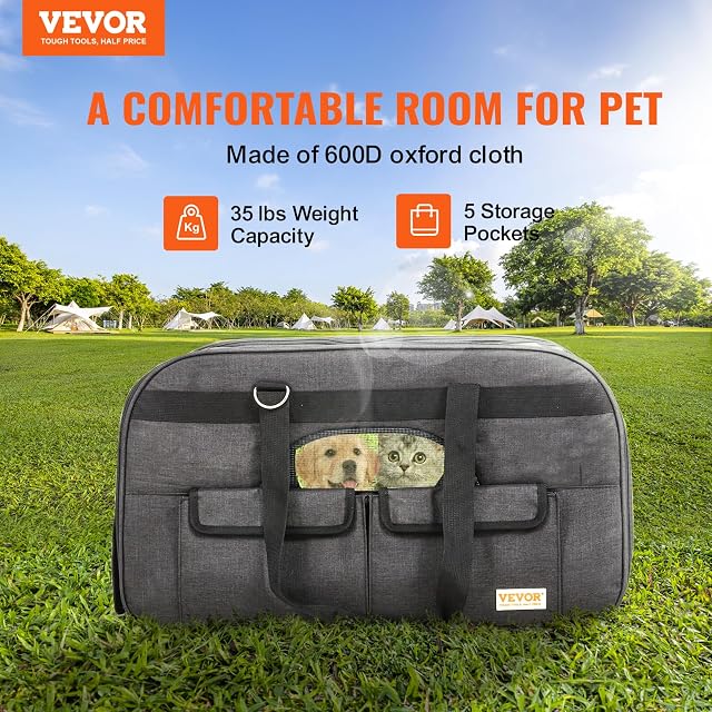 Foto 3 de 8 de VEVOR Transportín para Mascotas con Ruedas Carga de 15,8kg Maleta para Gatos 65x36x36 cm Transportador…