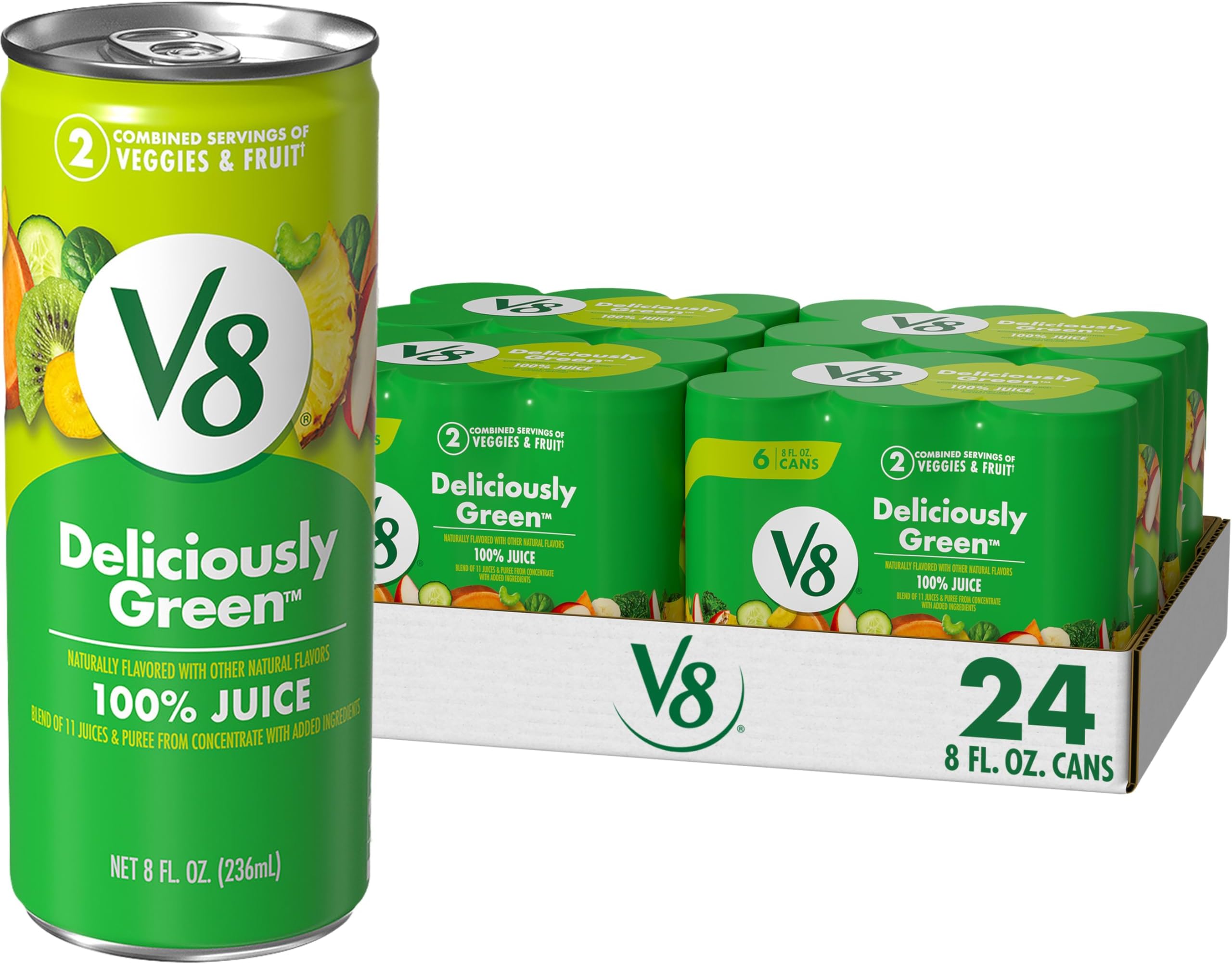 V8 Deliciously Green 100% Fruit and Vegetable Juice, 8 fl oz Can (24 Pack)